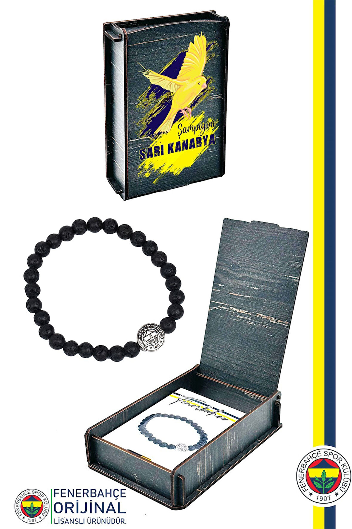 Fenerbahçe Orijinal Lisanslı Fb Logo Lav Taşı Doğaltaş Bileklik Kanarya Baskılı Hediyelik