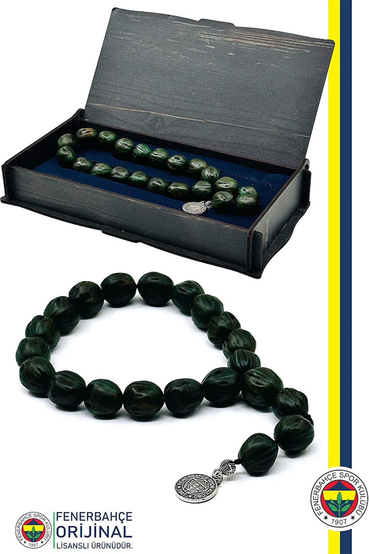 Fenerbahçe Orijinal Lisanslı Kokulu Andız Doğal Ahşap Tesbih Yeşil Hediyelik Ahşap Kutulu