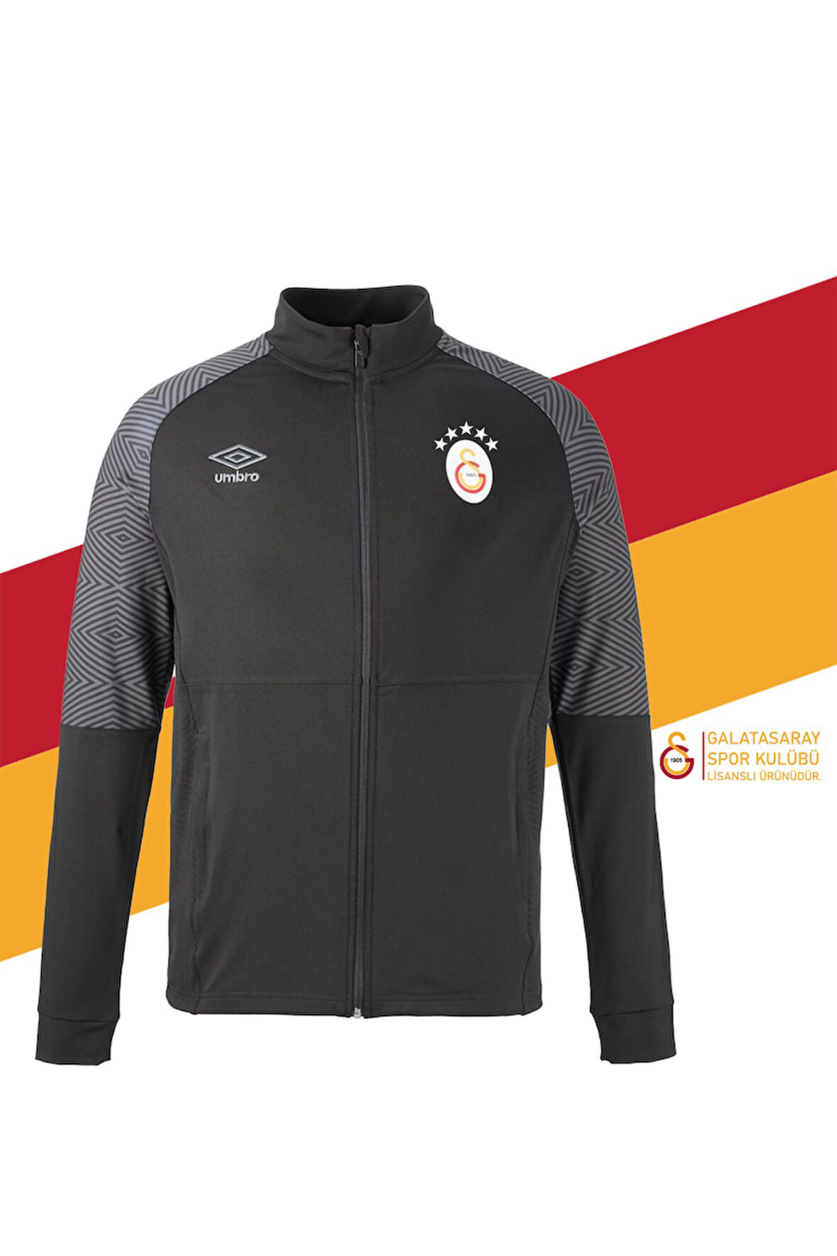 Galatasaray Orijinal Lisanslı Umbro Dik Yaka 5 Yıldızlı Fermuarlı Siyah Sweat