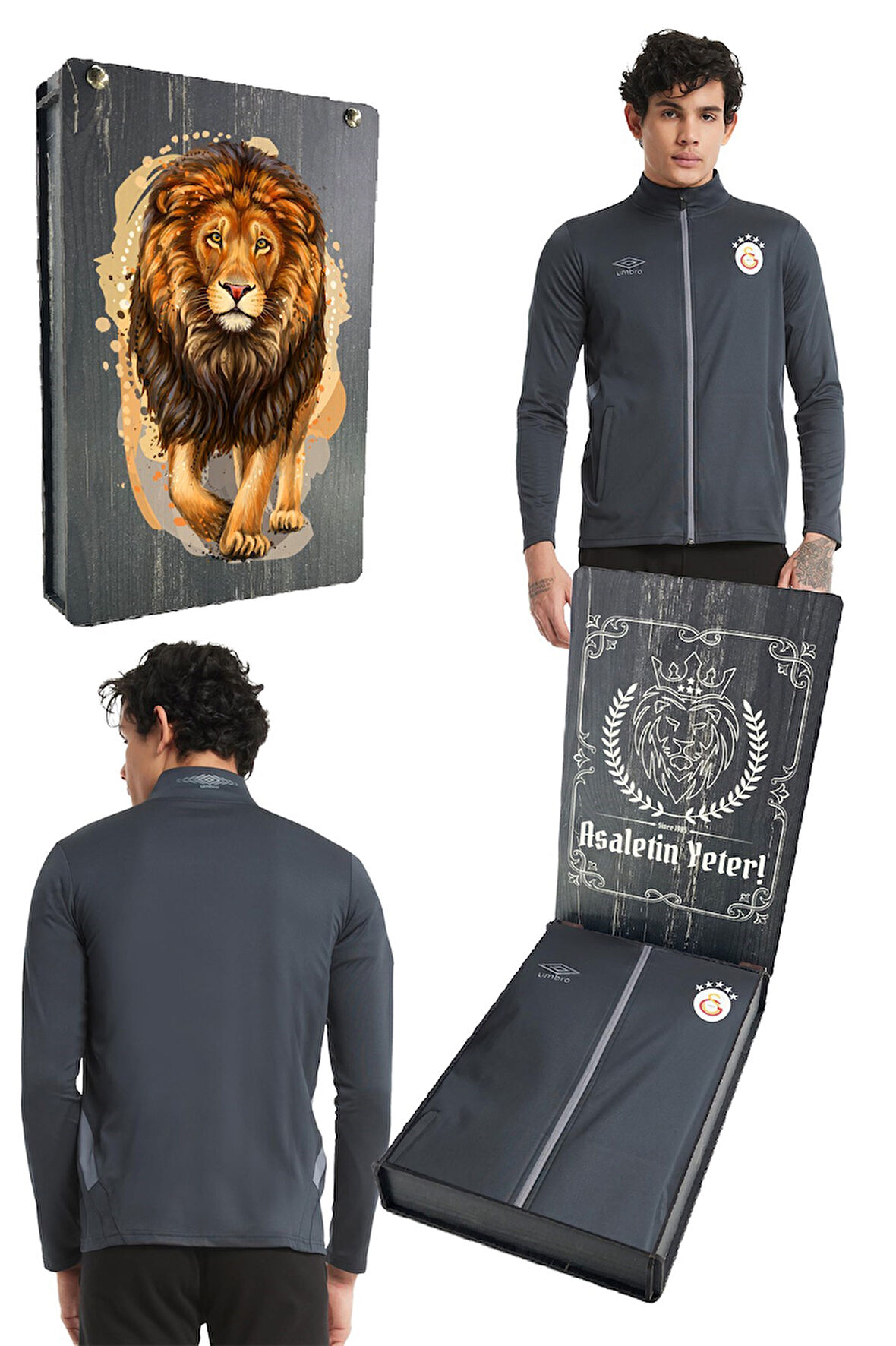 Galatasaray Orijinal Lisanslı 5 Yıldızlı Fermuarlı Antrasit Sweat Gs Aslan Baskılı Hediye