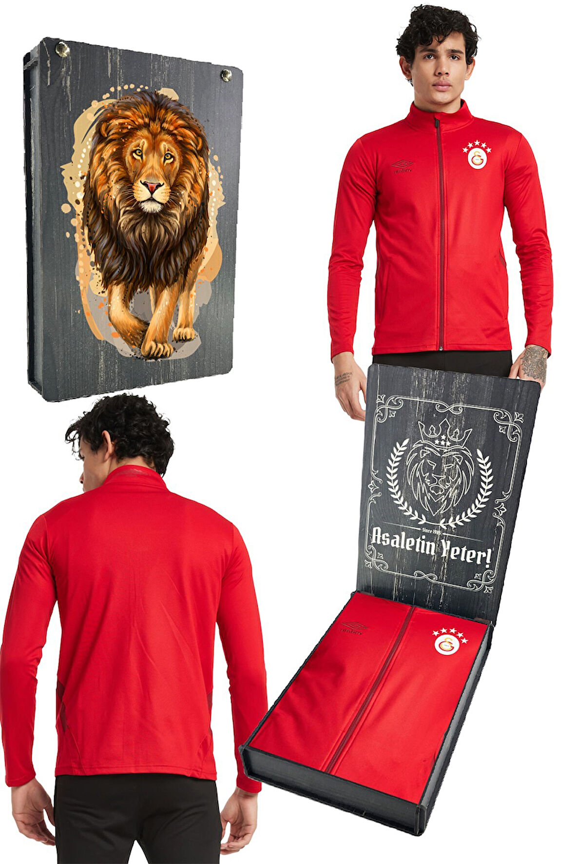 Galatasaray Orijinal Lisanslı 5 Yıldızlı Fermuarlı Kırmızı Sweat Gs Aslan Baskılı Hediyel