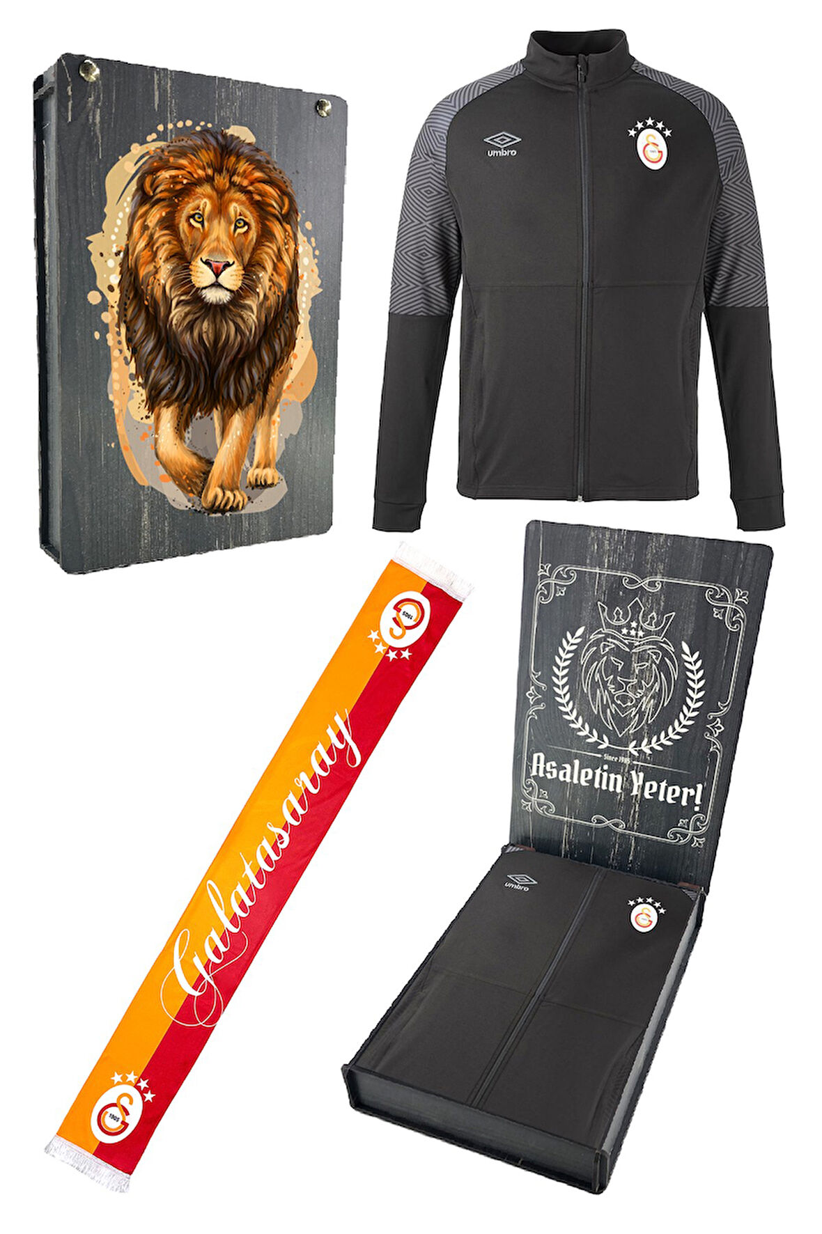 Galatasaray Orijinal Lisanslı 5 Yıldızlı Tam Fermuar Siyah Sweat + Şal kaşkol Set Hediyel