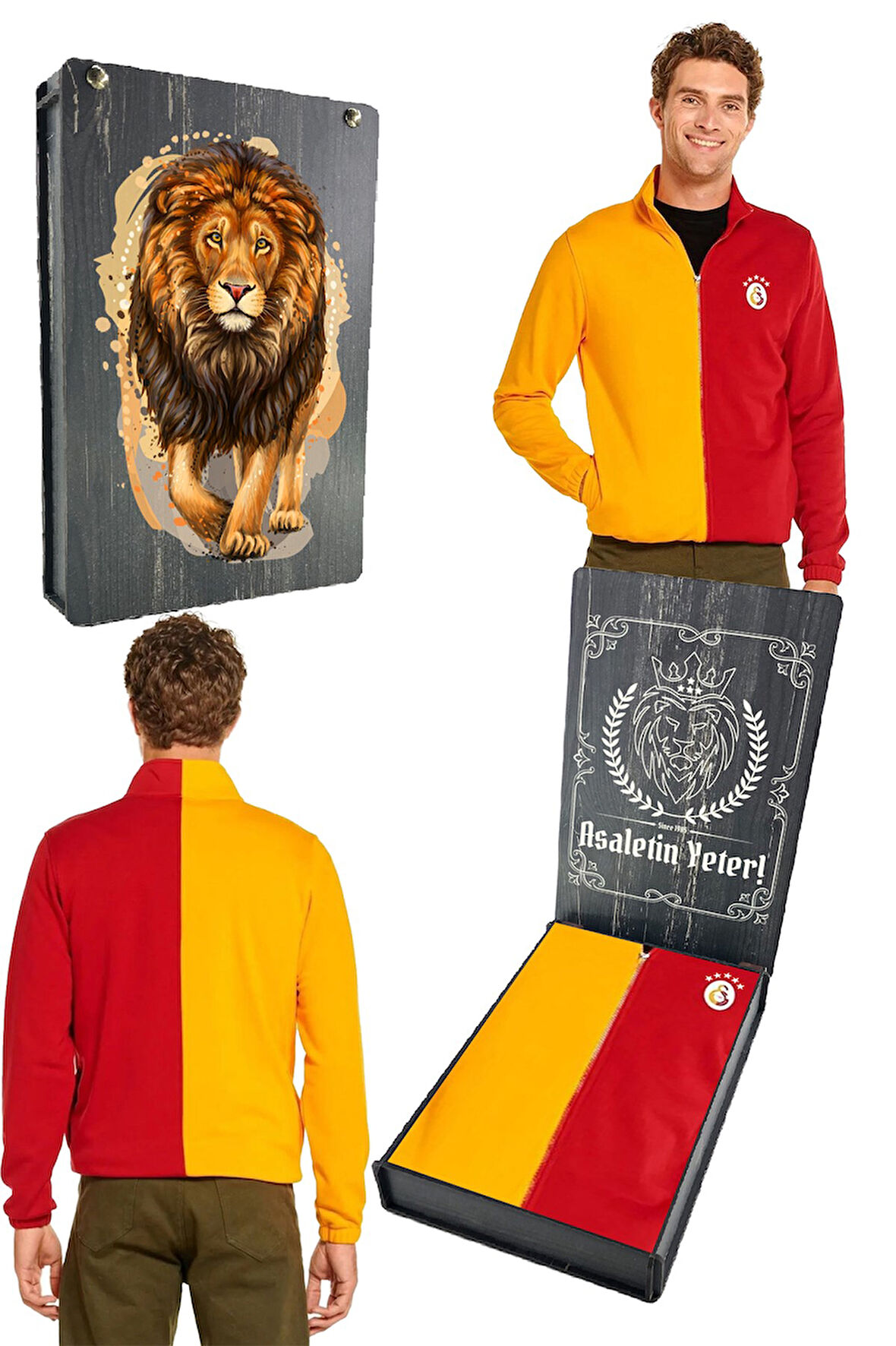 Galatasaray Orijinal Dik Yaka Tam Fermuar 5 Yıldızlı Sarı Kırmızı Sweat Gs Aslan Baskılı 