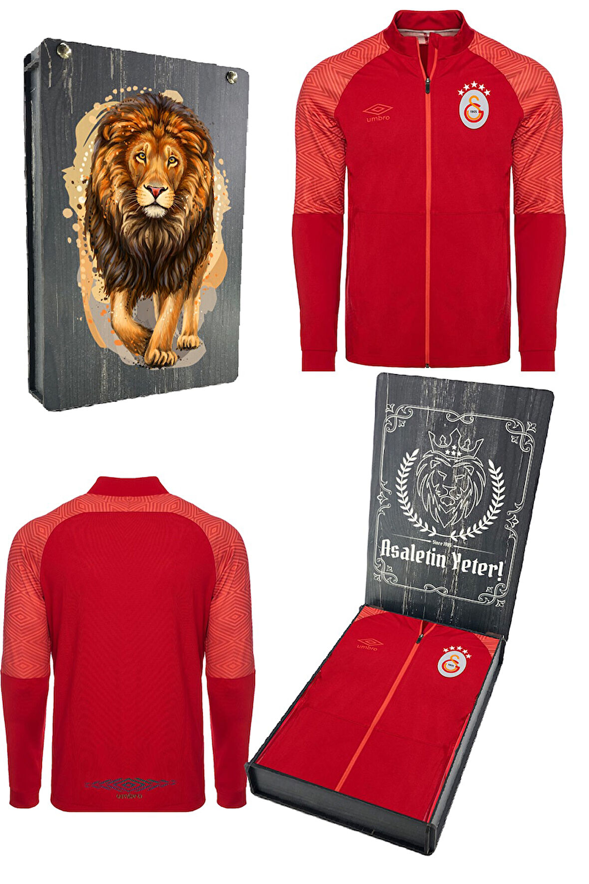 Galatasaray Orijinal Lisanslı Tam Fermuar 5 Yıldızlı Kırmızı Sweat Gs Aslan Baskılı Hediy