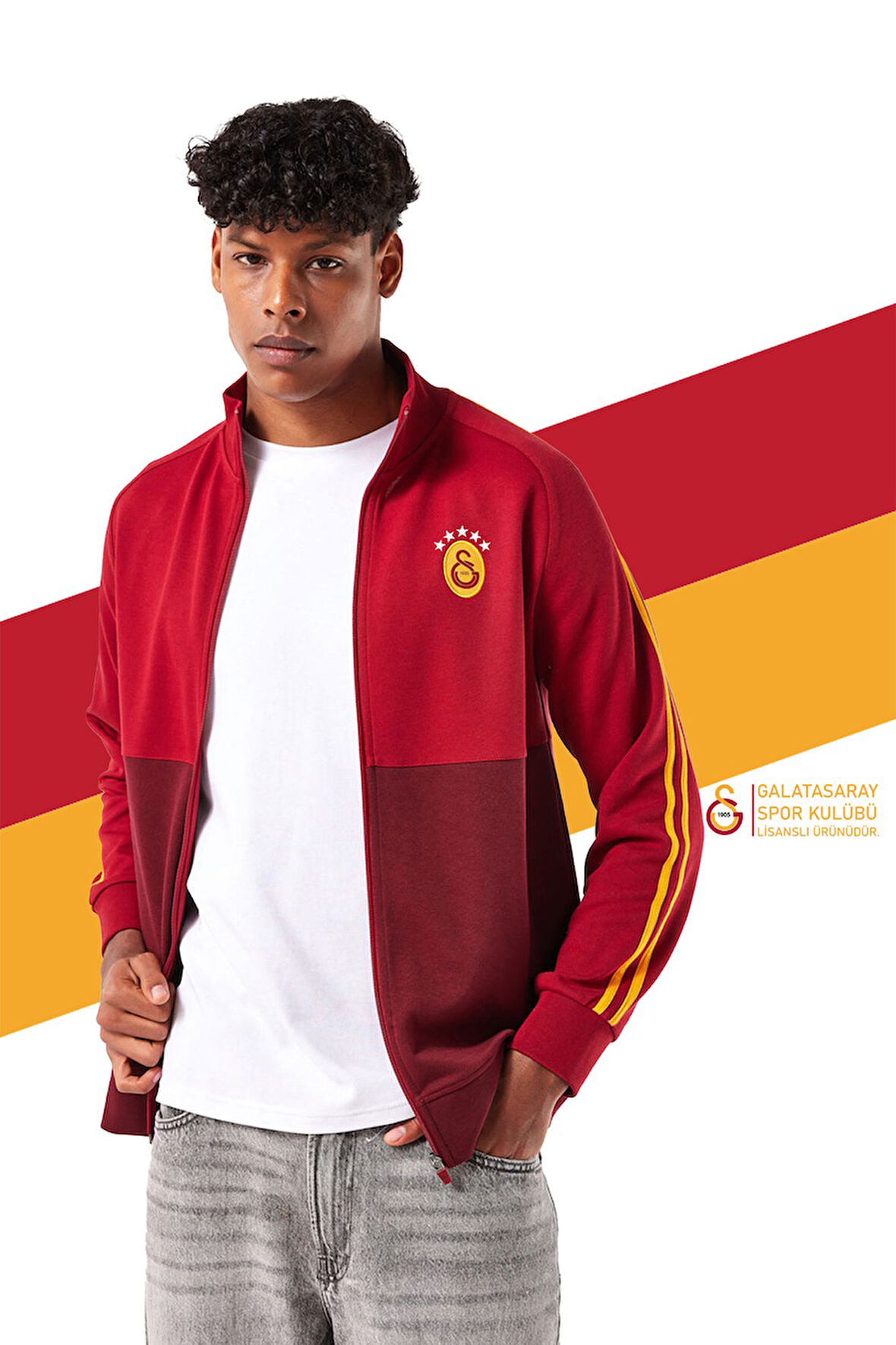 Galatasaray Orijinal Lisanslı Tam Fermuar 5 Yıldızlı Sarı Kırmızı Sweat 