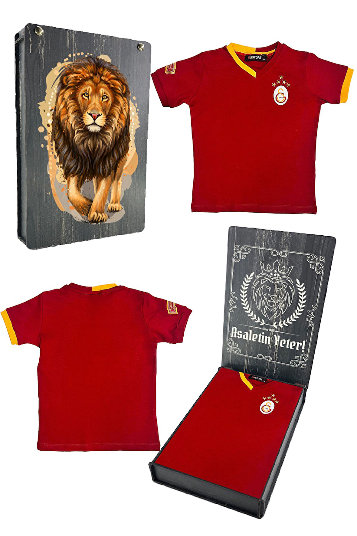 Galatasaray Orijinal Lisanslı 5 Yıldızlı Kırmızı Basic Çocuk T-shirt Gs Aslan Baskılı He