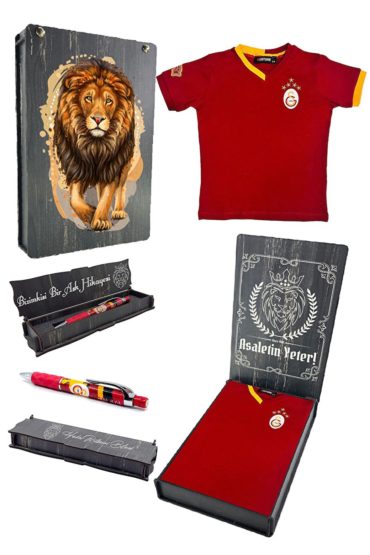 Galatasaray Orijinal Lisanslı 5 Yıldızlı Kırmızı Basic Çocuk T-shirt + Uçlu Kalem Set He