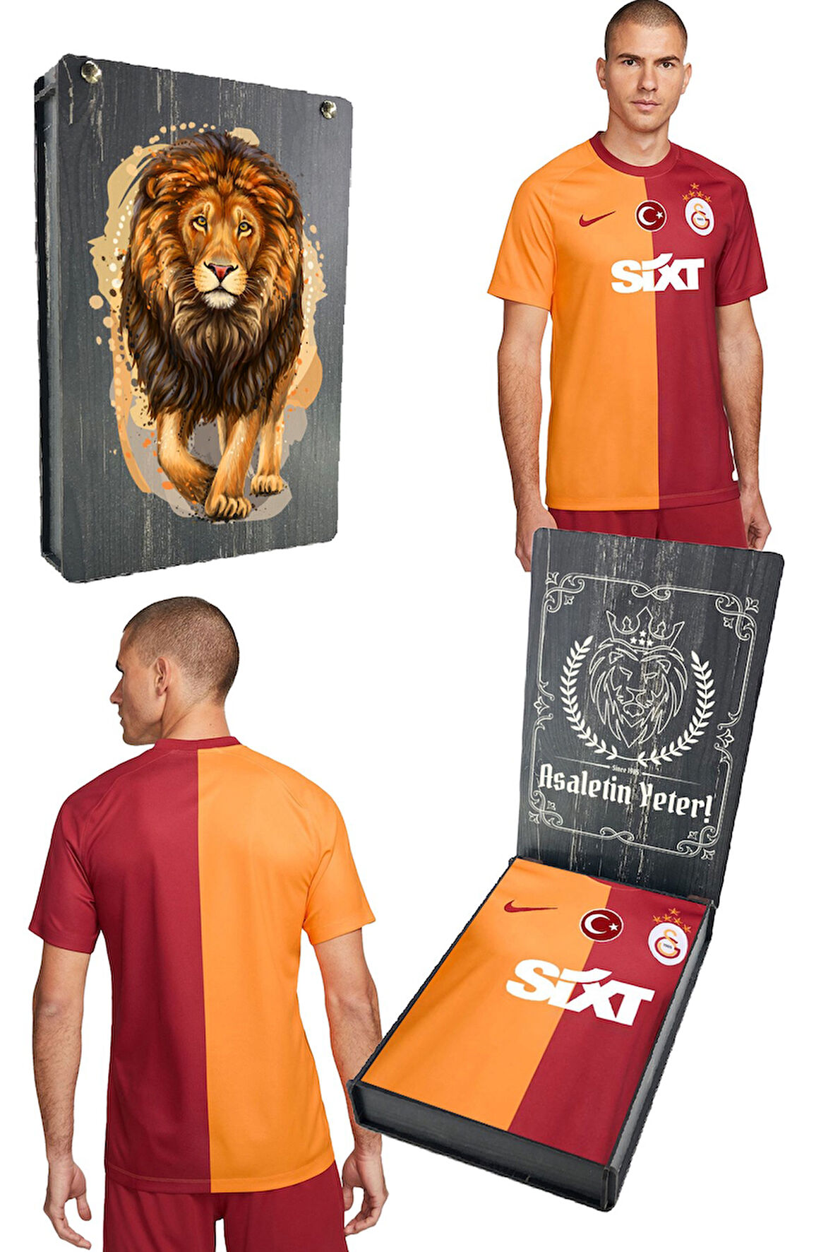 Galatasaray Orijinal 23-24 Parçalı 5 Yıldızlı Forma Gs Aslan Baskılı Hediyelik Ahşap Kutu