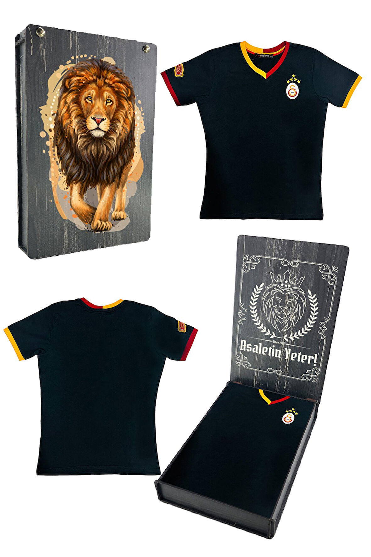Galatasaray Orijinal Lisanslı 5 Yıldızlı Siyah Basic Çocuk T-shirt Gs Aslan Baskılı Hedi