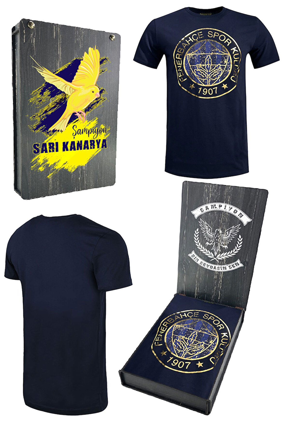 Fenerbahçe Orijinal Lisanslı Tribün Varak Logolu Spor T-ShirtHediyelik Ahşap Kutulu