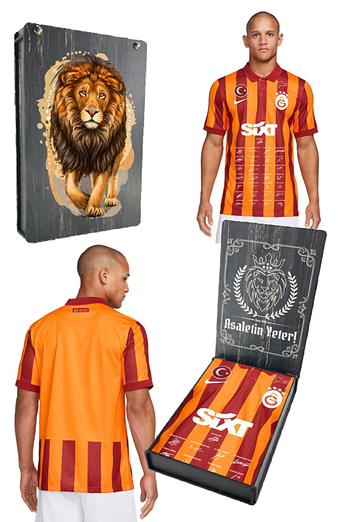 Galatasaray Orijinal Lisanslı 100. Yıl İmzalı Forma Gs Aslan Baskılı Hediyelik Ahşap Kutu