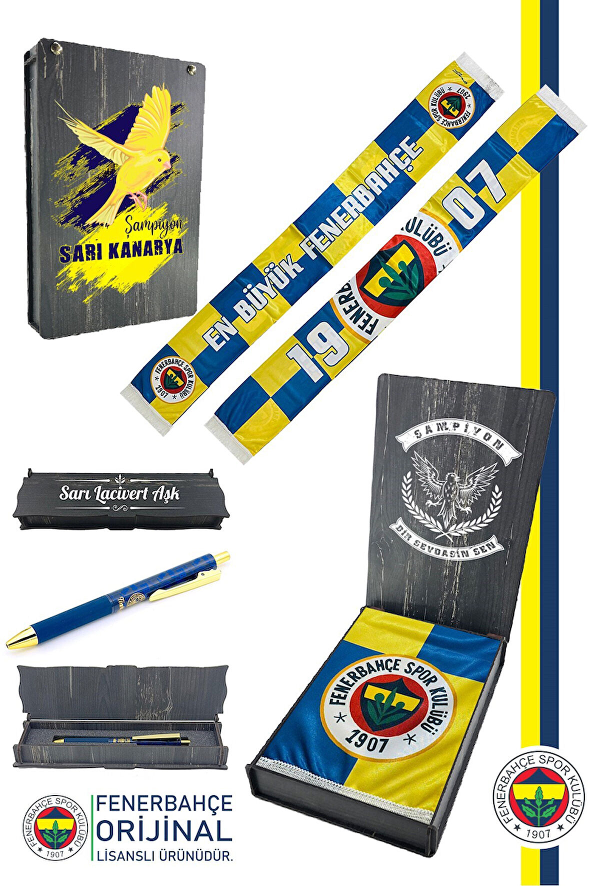 Fenerbahçe Orijinal Lisanslı En Büyük Fenerbahçe Şal Atkı ve Hybrit Tükenmez Kalem Set K