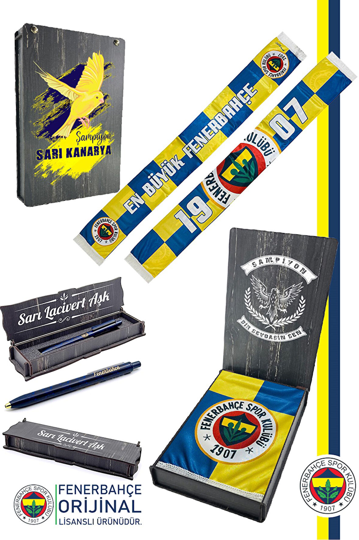 Fenerbahçe Orijinal Lisanslı En Büyük Fenerbahçe Saten Şal Atkı + Uçlu Kalem Set Hediyel
