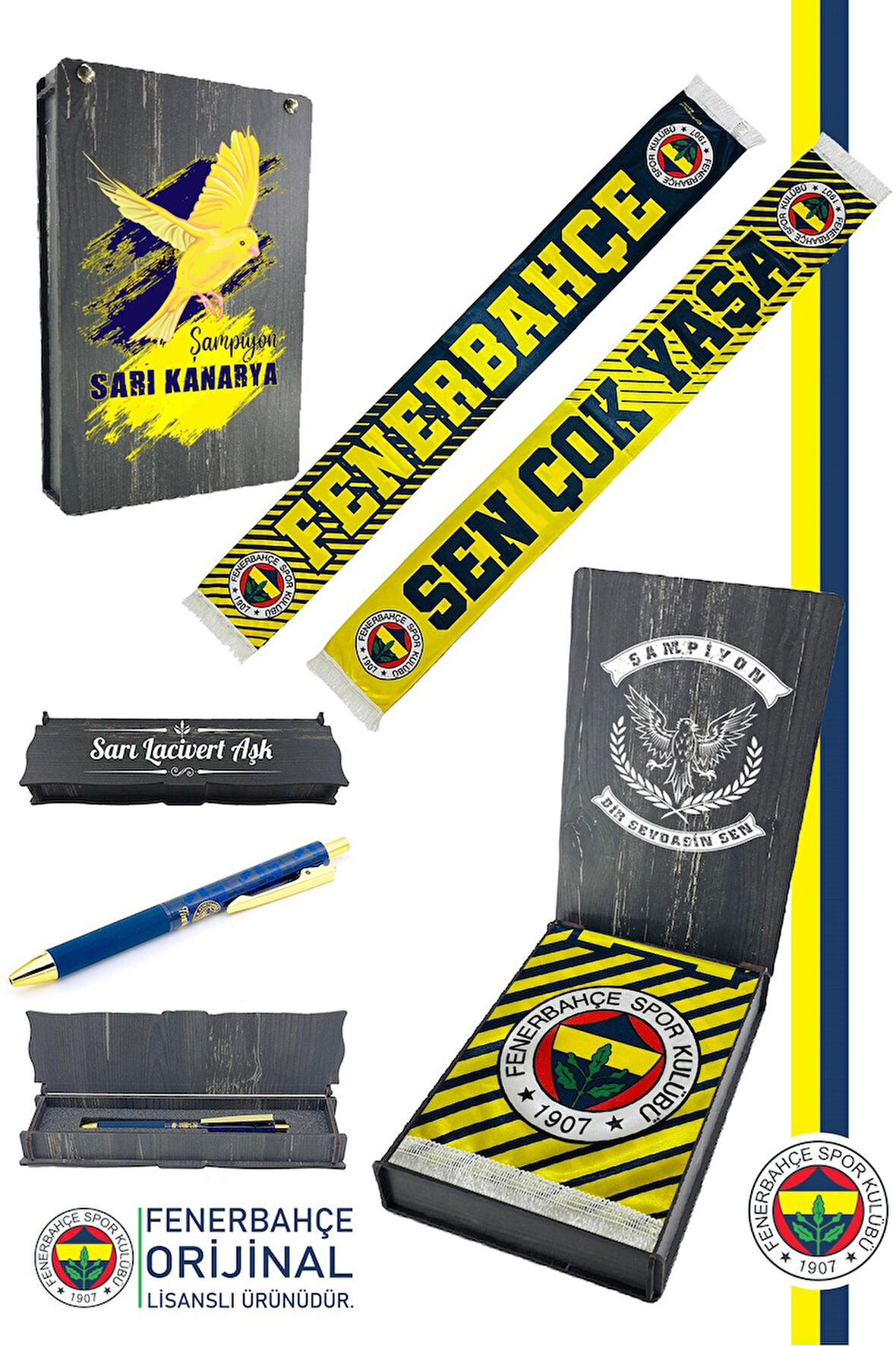 Fenerbahçe Orijinal Lisanslı Sen Çok Yaşa Fenerbahçe Şal Atkı ve Hybrit Tükenmez Kalem S