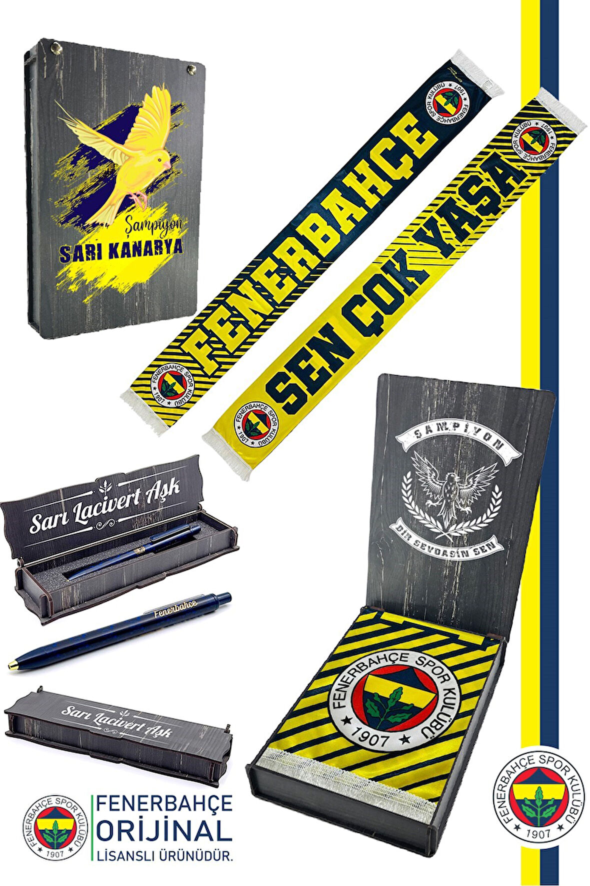 Fenerbahçe Orijinal Lisanslı Sen Çok Yaşa Fenerbahçe Saten Şal Atkı + Uçlu Kalem Set Hed
