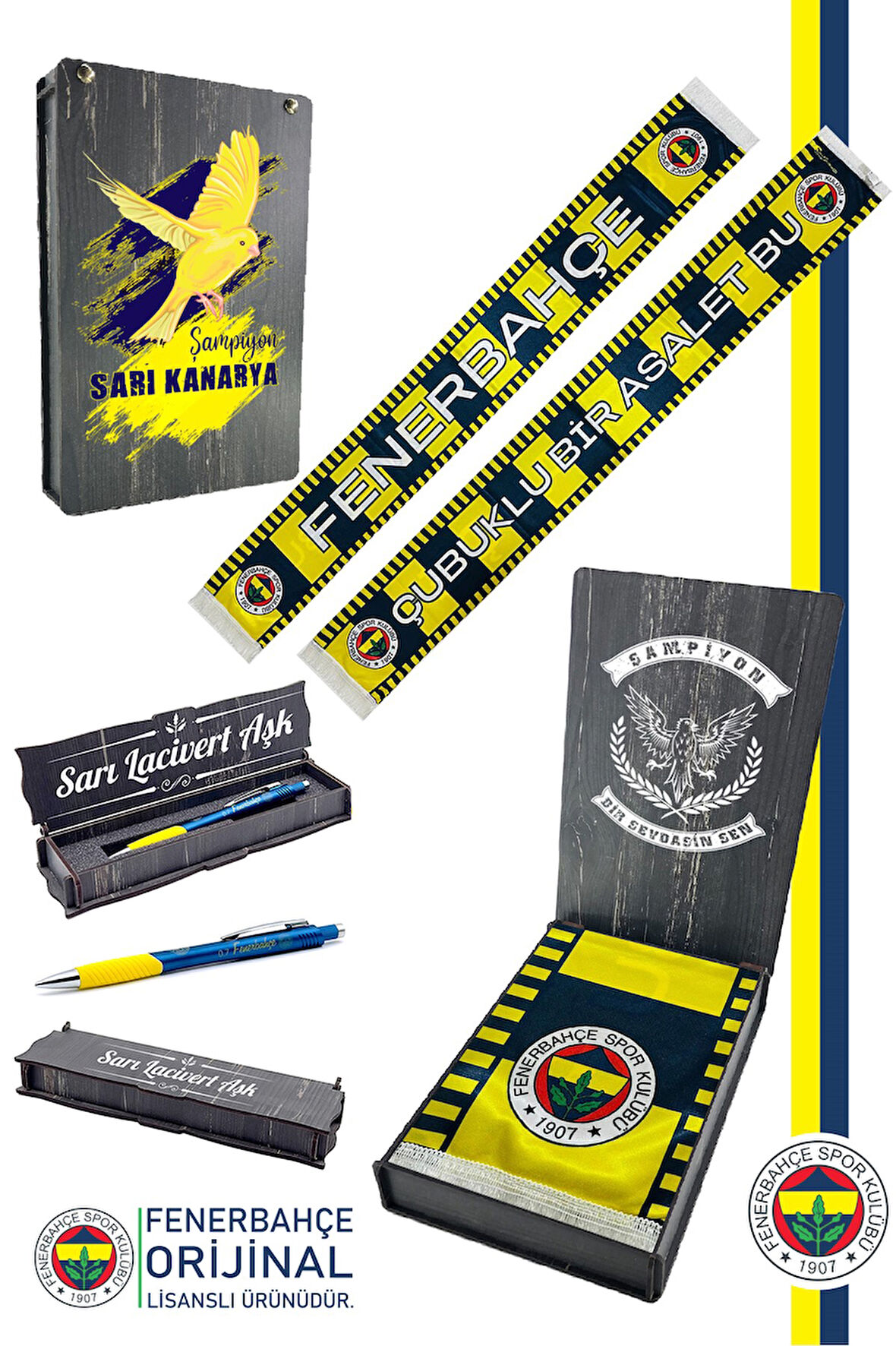 Fenerbahçe Orijinal Lisanslı Çubuklu Bir Asalet Saten Şal Atkı + Uçlu Kalem Set Hediyeli