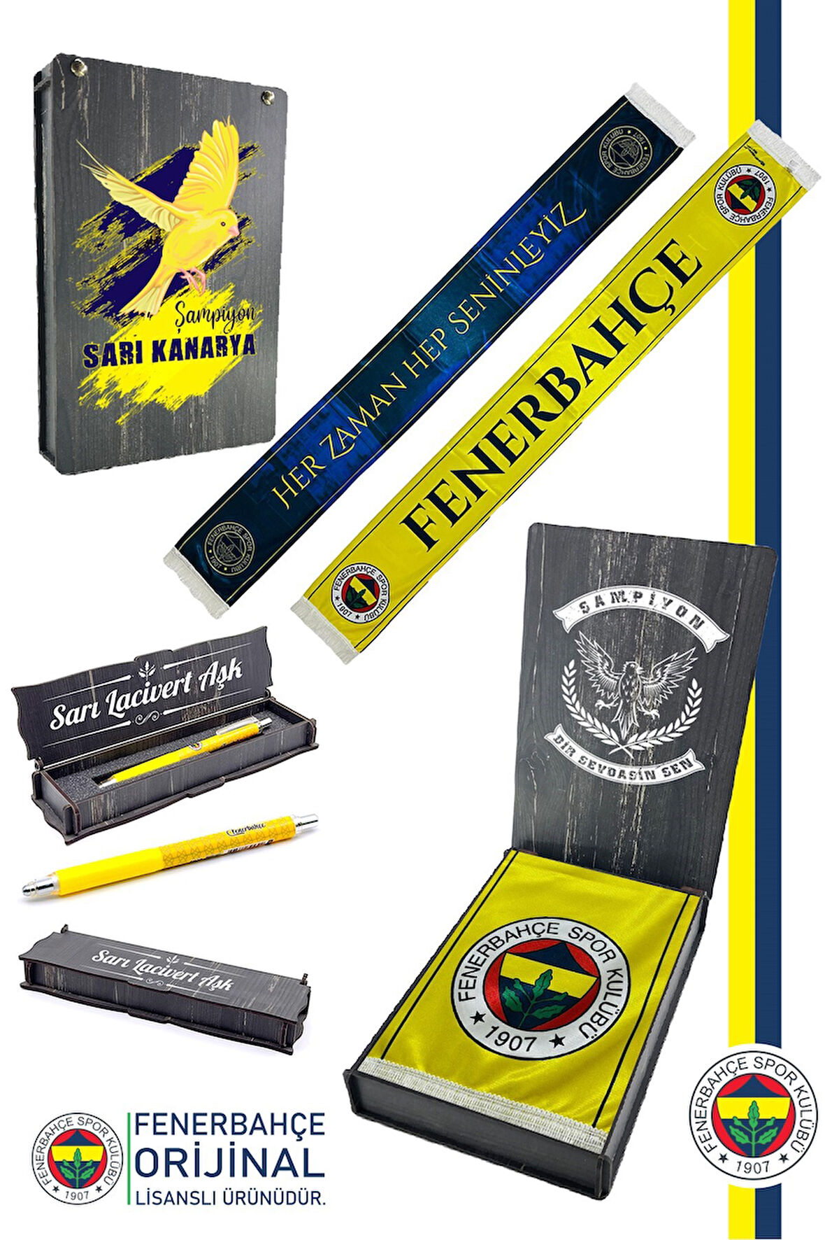Fenerbahçe Orijinal Lisanslı Her Zaman Hep Seninleyiz Saten Şal Atkı + Uçlu Kalem Set He