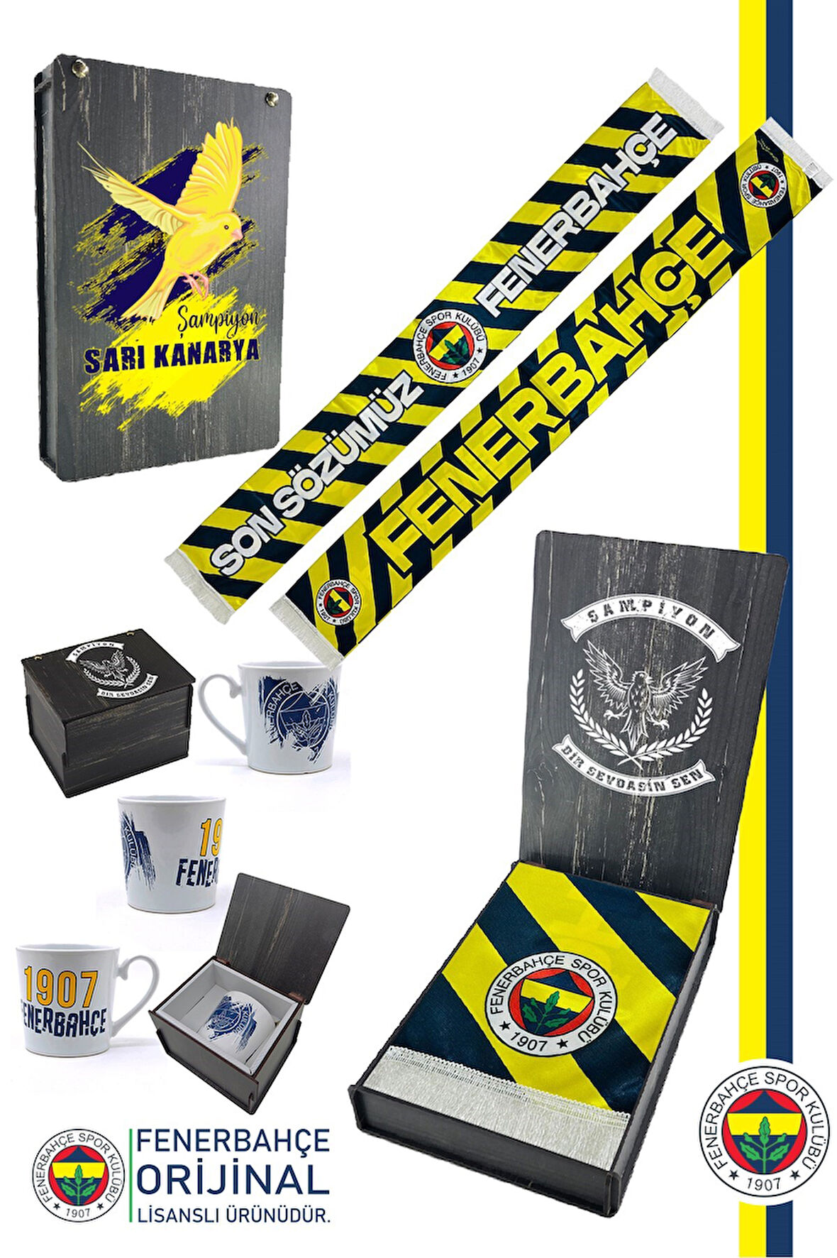 Fenerbahçe Orijinal Lisanslı Son Sözümüz Fenerbahçe Şal Atkı Seramik Kupa Set Kanarya Ba