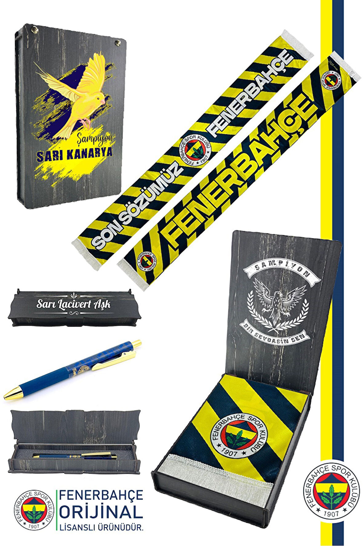 Fenerbahçe Orijinal Lisanslı Son Sözümüz Fenerbahçe Şal Atkı ve Hybrit Tükenmez Kalem Se