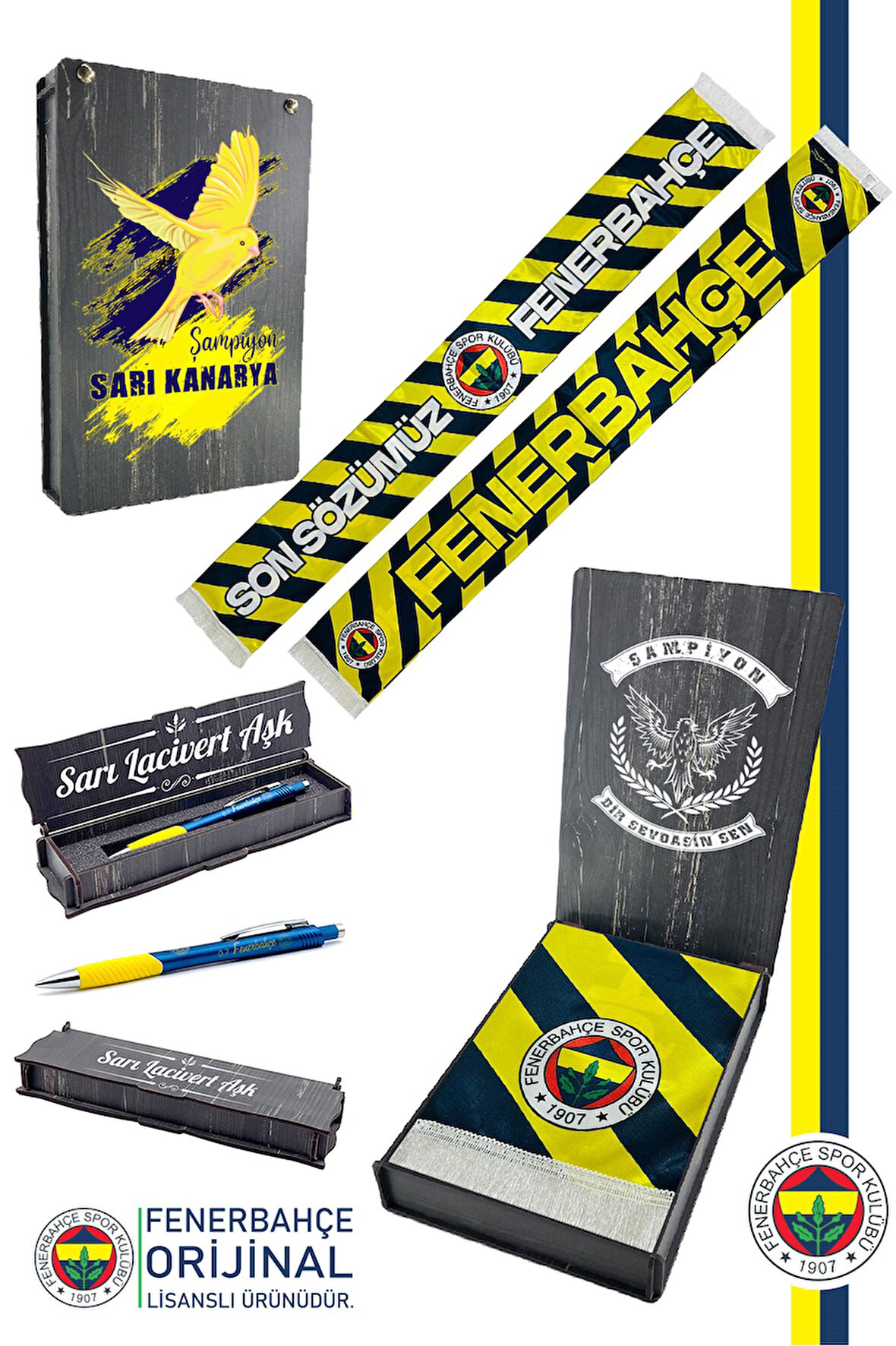 Fenerbahçe Orijinal Lisanslı Son Sözümüz Fenerbahçe Saten Şal Atkı + Uçlu Kalem Set Hedi