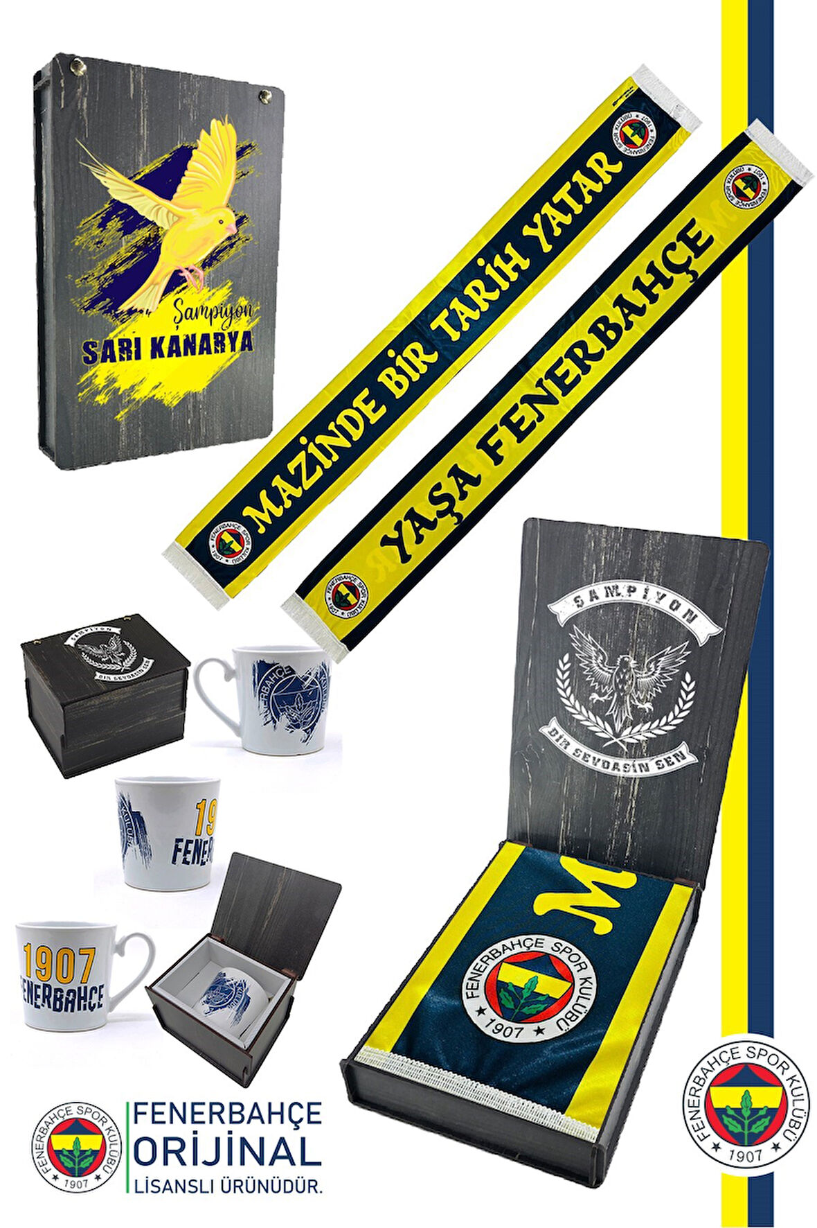 Fenerbahçe Orijinal Lisanslı Mazinde Bir tarih Yatar Şal Atkı Seramik Kupa Set Kanarya B