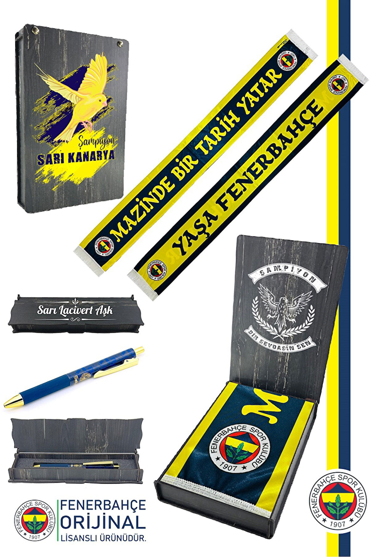 Fenerbahçe Orijinal Lisanslı Mazinde Bir tarih Yatar Şal Atkı ve Hybrit Tükenmez Kalem S