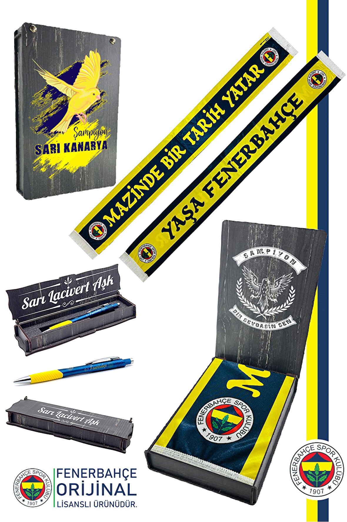 Fenerbahçe Orijinal Lisanslı Mazinde Bir tarih Yatar Saten Şal Atkı + Uçlu Kalem Set Hed