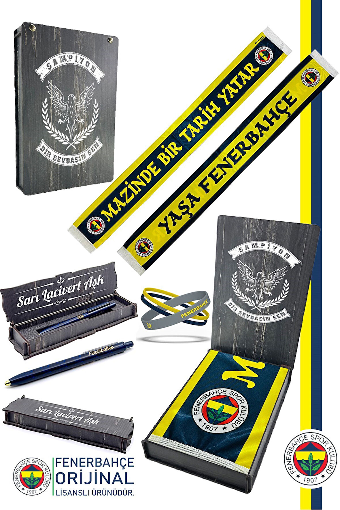Fenerbahçe Orijinal Lisanslı Mazinde Bir tarih Yatar Saten Şal Atkı + Uçlu Kalem + Bilek