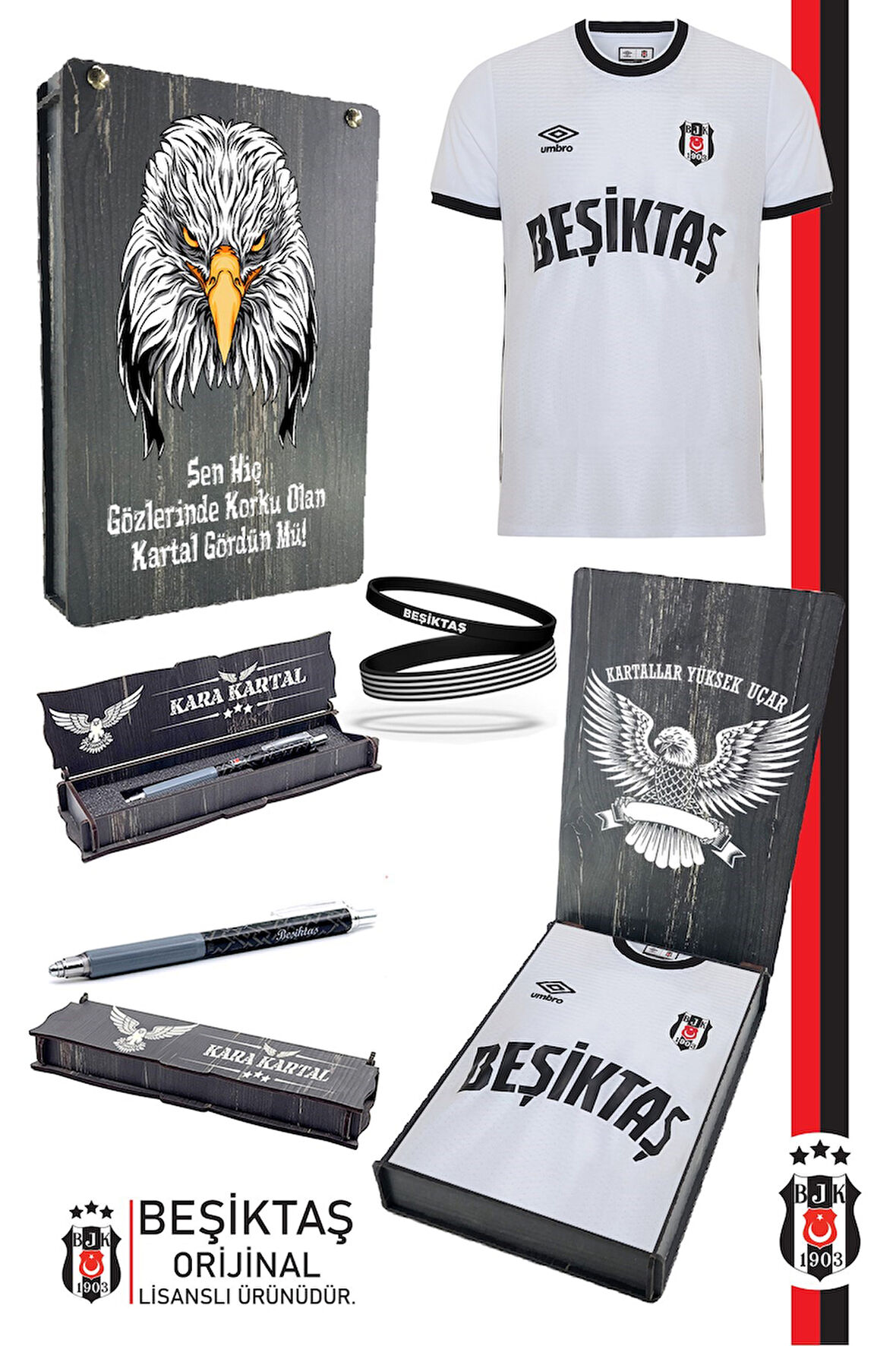 Beşiktaş Orijinal Lisanslı Nostalji Beyaz Forma + Bileklik + Uçlu Kalem Set Hediyelik Ahşap Kutu