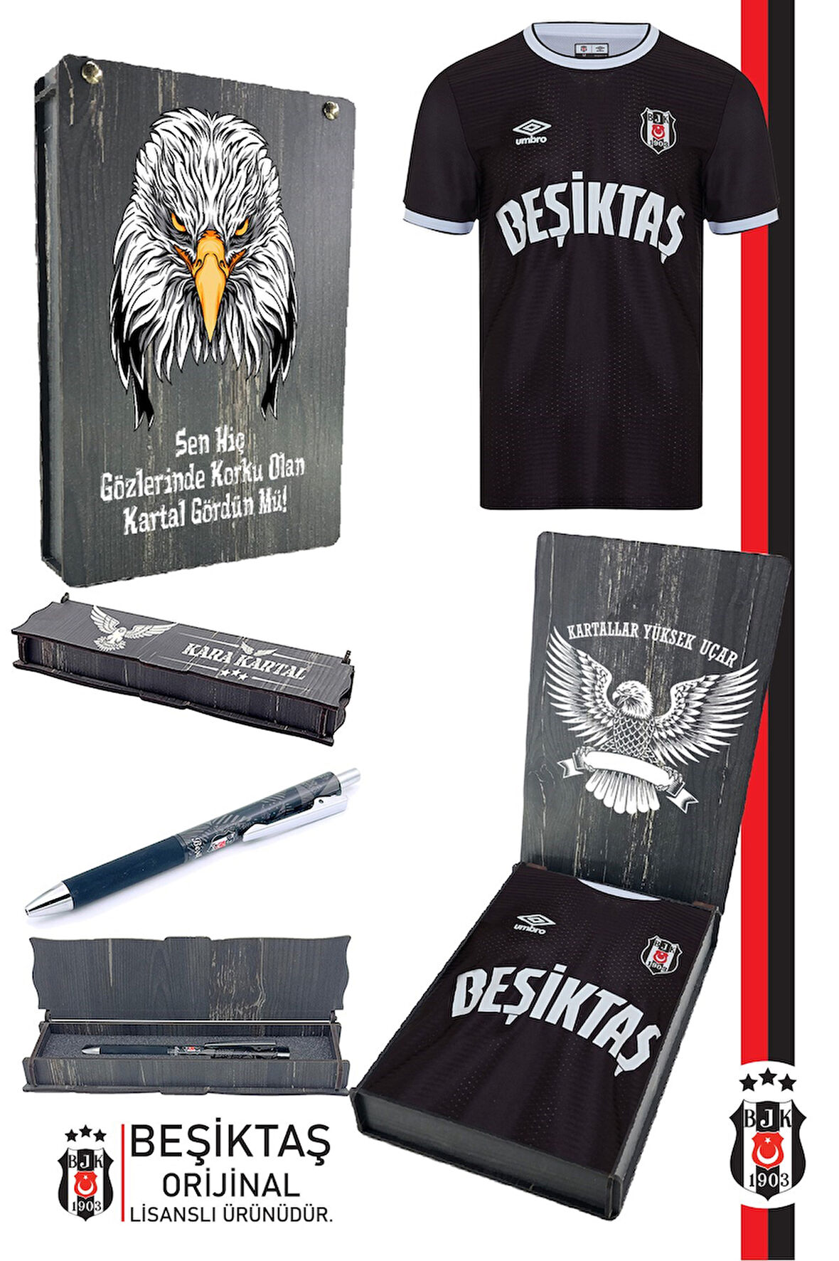  Beşiktaş Orijinal Lisanslı Nostalji Siyah Forma + Tükenmez Hybrit Kalem Set Hediyelik Ahşap Kutu
