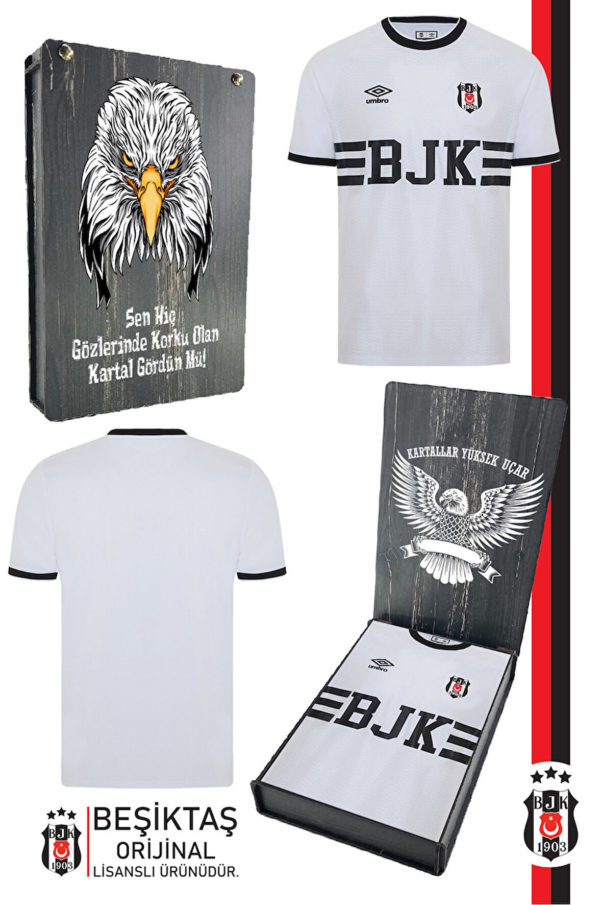 Beşiktaş Orijinal Lisanslı Nostalji Beyaz Bjk Forma Bjk Kartal Baskılı Hediyelik Ahşap Kutu