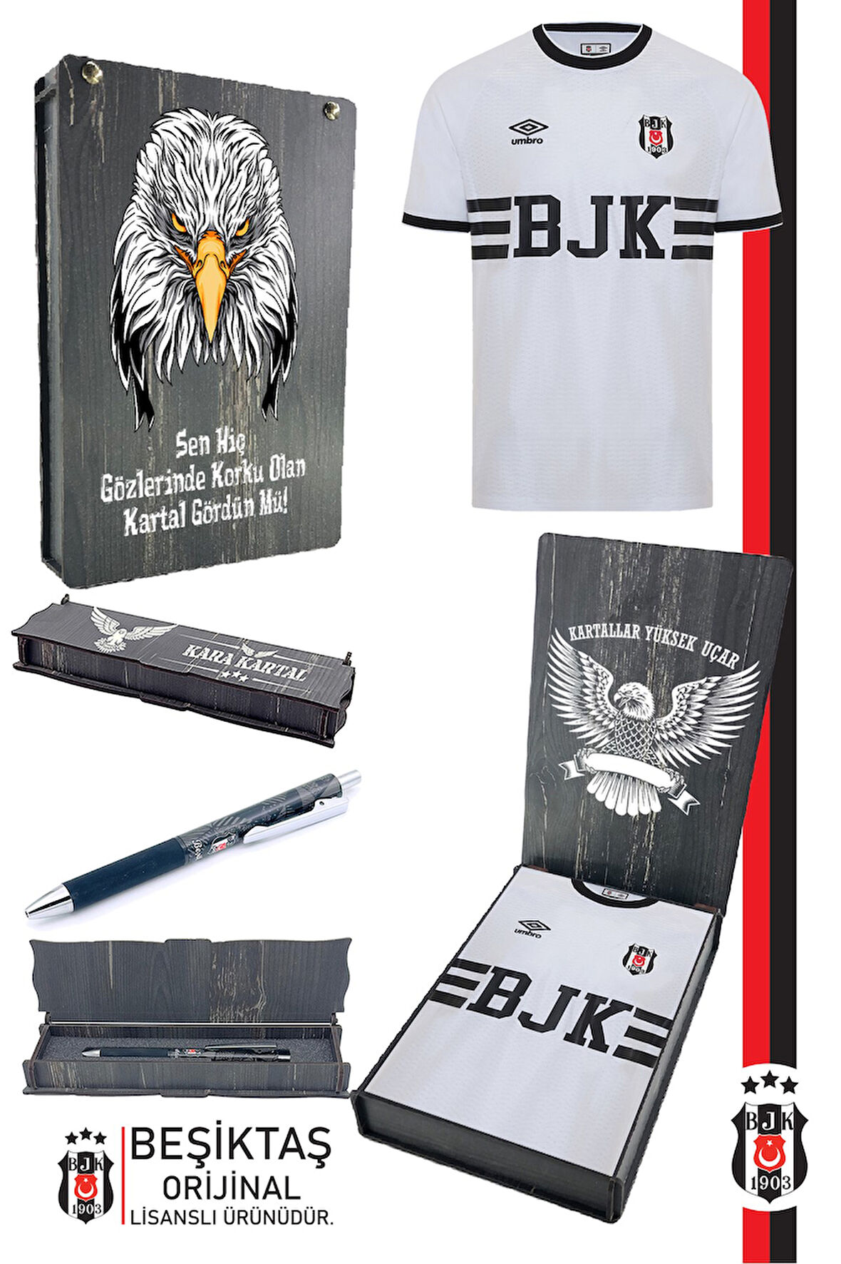 Beşiktaş Orijinal Lisanslı Nostalji Beyaz Bjk Çocuk Forma + Tükenmez Hybrit Kalem Set Hediyelik Set