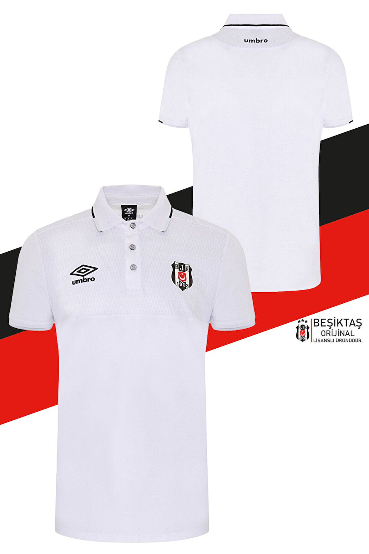 Beşiktaş Orijinal Lisanslı Polo Yaka Beyaz T-Shirt
