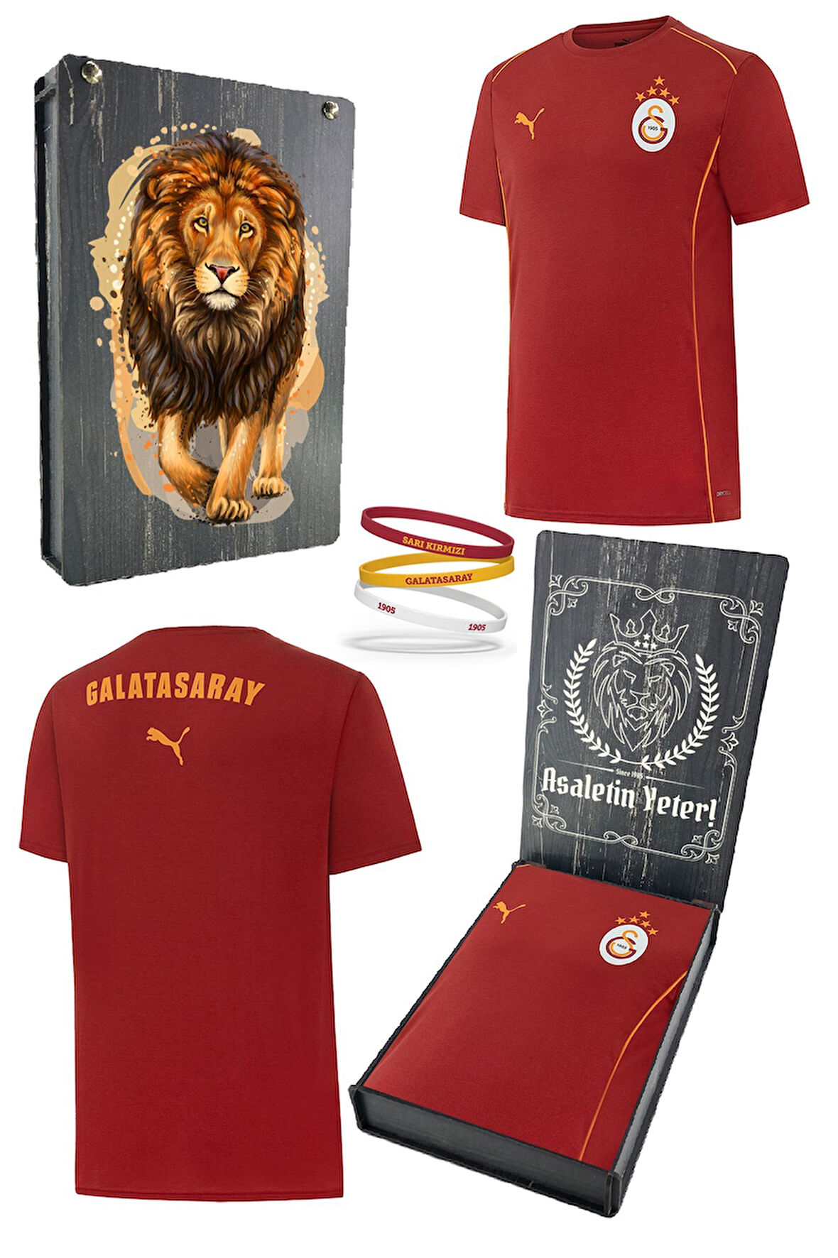 Galatasaray Orijinal Lisanslı Sıfır Yaka Kırmızı Antrenman 5 Yıldızlı T-Shirt + Bileklik Set
