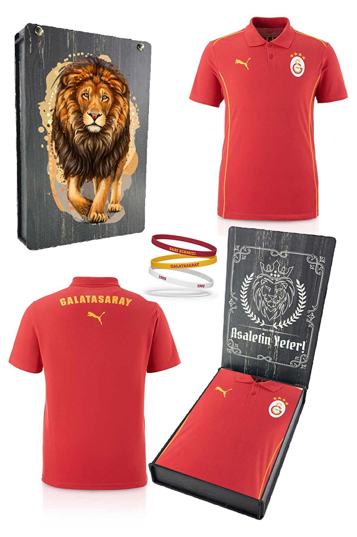 Galatasaray Orijinal Lisanslı Polo Yaka Kırmızı Antrenman T-Shirt + Bileklik Set