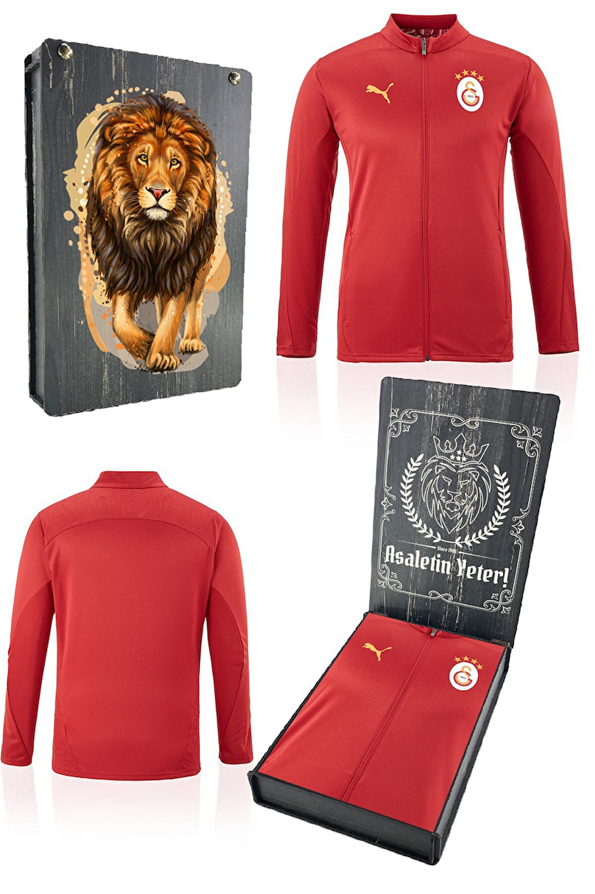 Galatasaray Orijinal Lisanslı Tam Fermuarlı Antrenman Üst Kırmızı Sweat Gs Aslan Baskılı Kutu