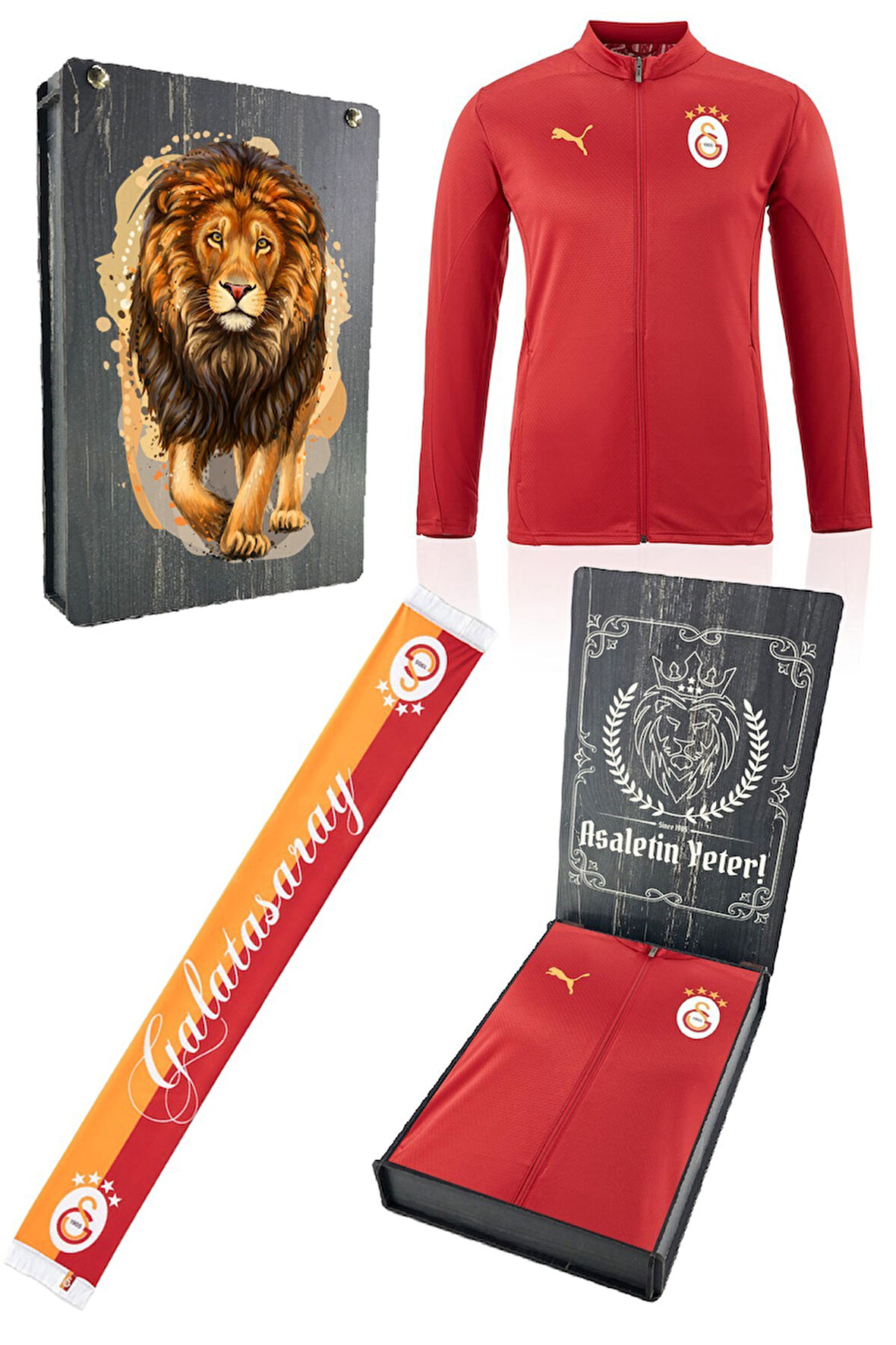 Galatasaray Orijinal Lisanslı A Takım Tam Fermuarlı Antrenman Üst Kırmızı Sweat Hediyelik AHşap Kutu