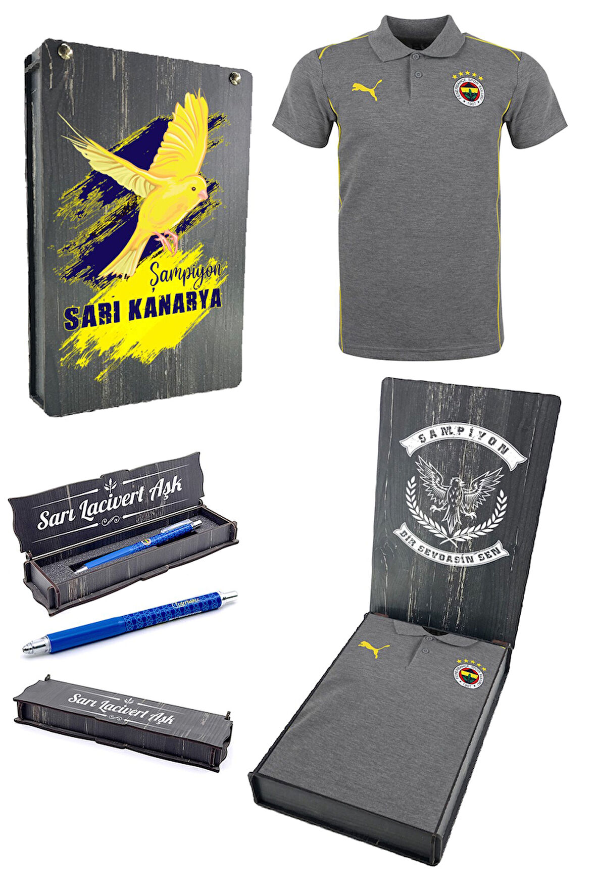 Fenerbahçe Orijinal Lisanslı 2024/25 A Takım Polo Yaka Gri T-Shirt + Kalem Set Hediyelik Kutu
