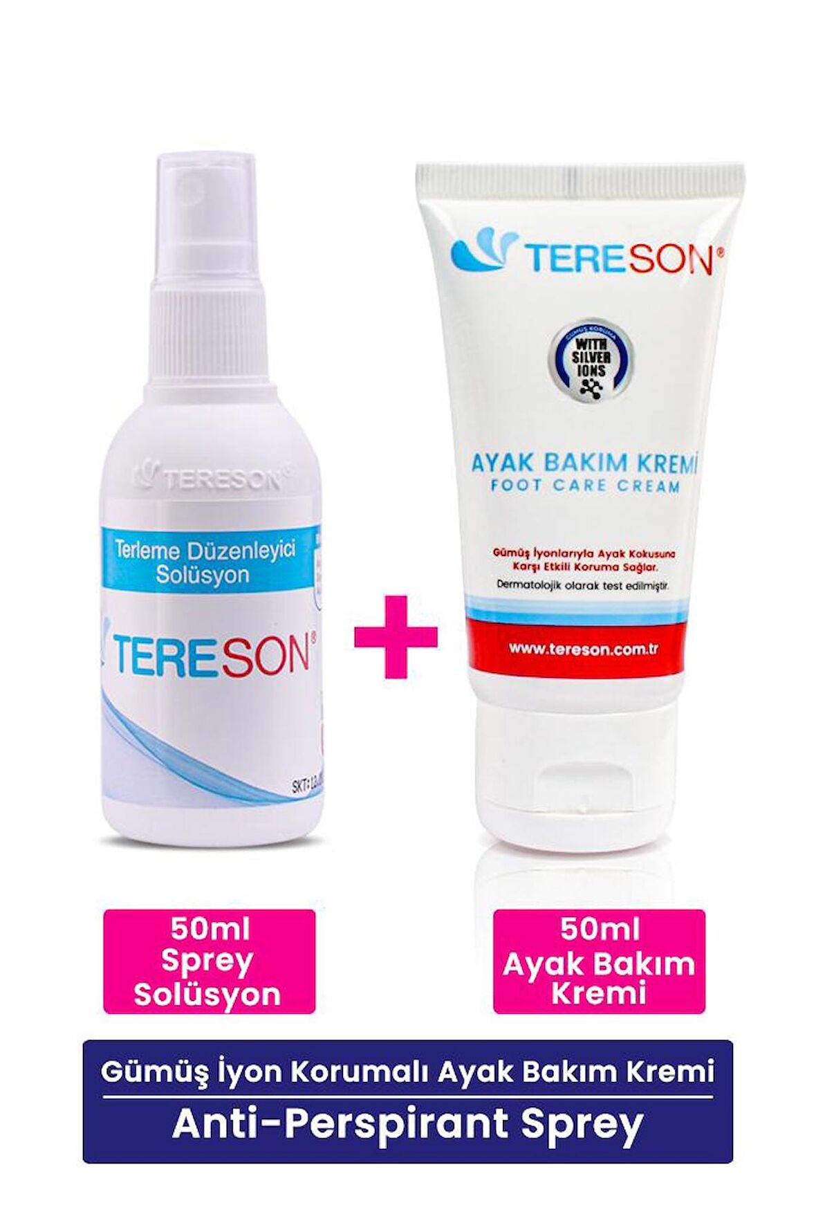 Terleme Önleyici Sprey 50 ml + Koku Karşıtı Ayak Bakım Kremi Gümüş Iyonlu 50 ml