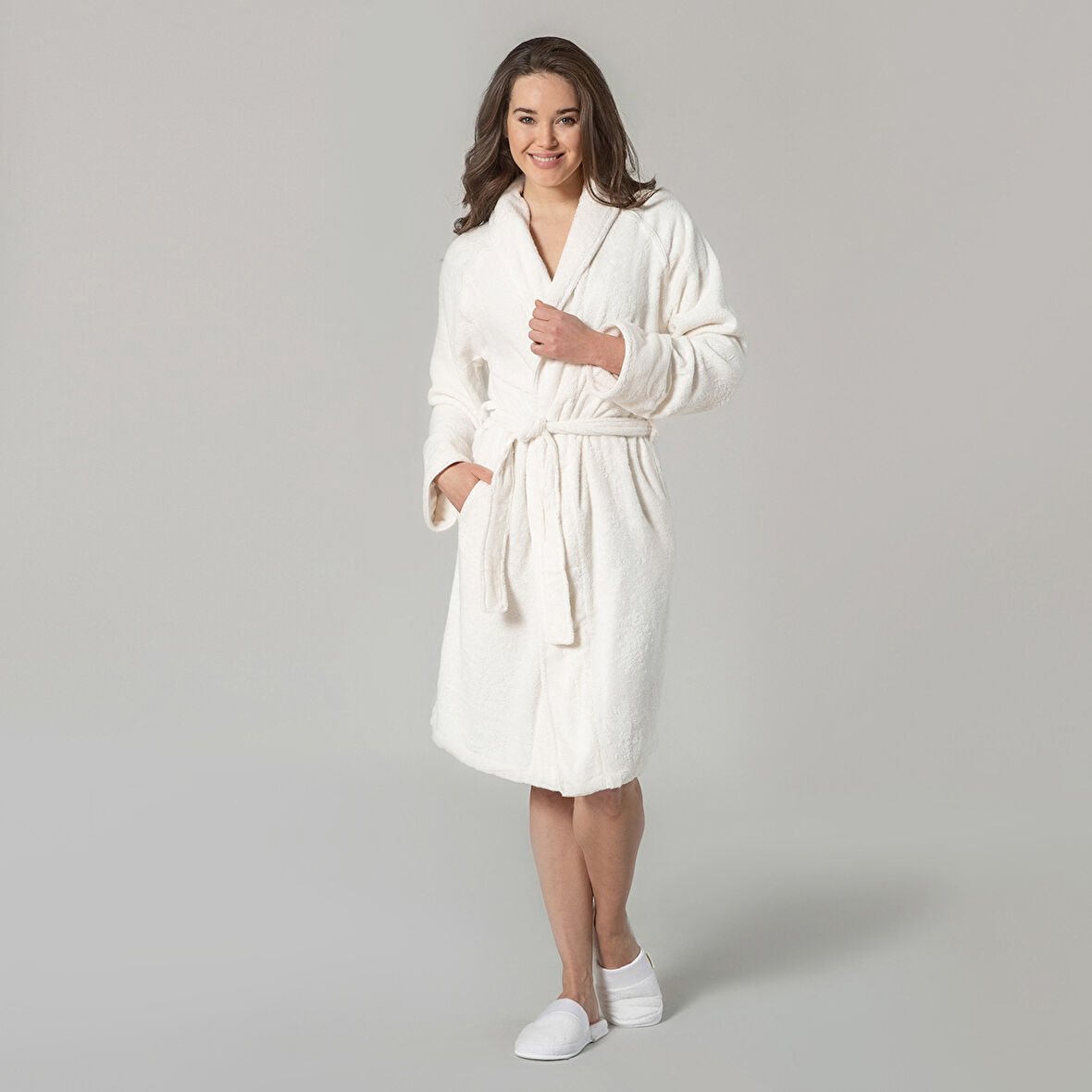 Solid Unisex Bornoz Ekru