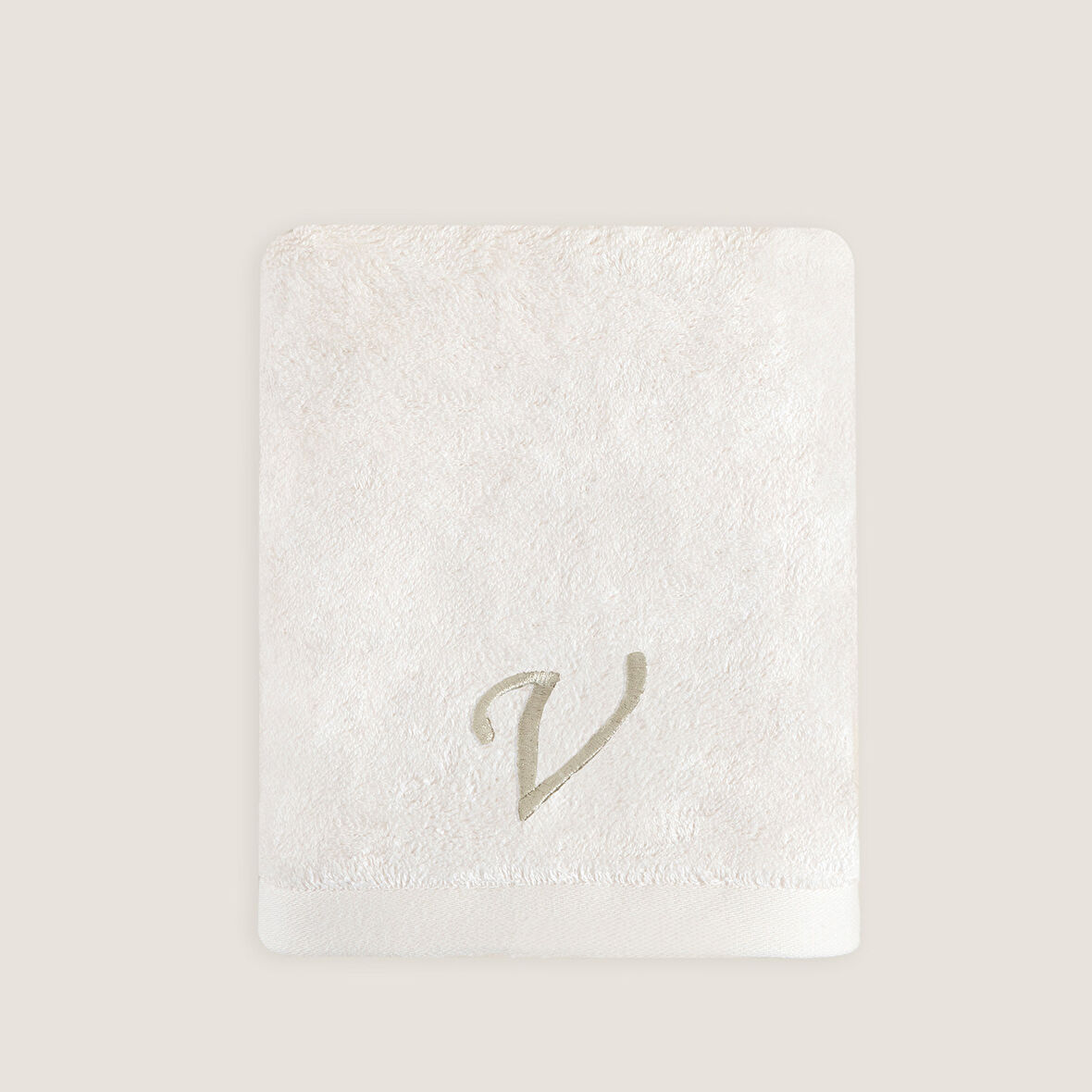 Solid Nakışlı Yüz Havlusu 50x90 cm Ekru
