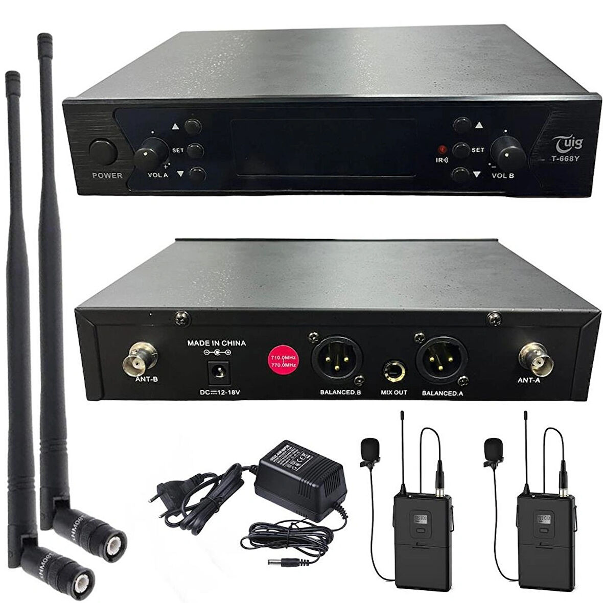 Tuig T-668 2 Yaka-2 Kanal Kablosuz UHF Telsiz Mikrofon