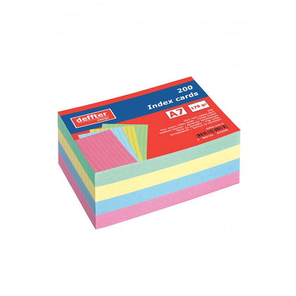 Deffter İndex Kartı A7 Renkli Çizgili 64206-9