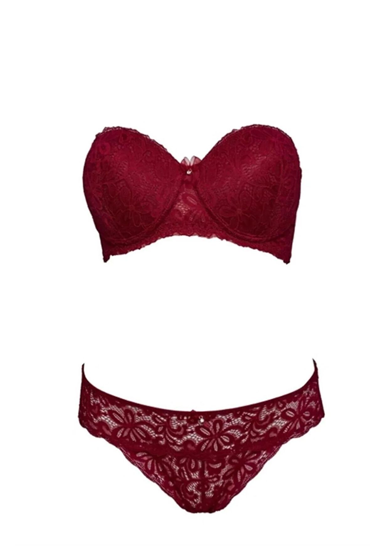 Pierre Cardin Bordo Daisi Soft Dantelli Push Up Destekli Straplez Sütyen Takımı