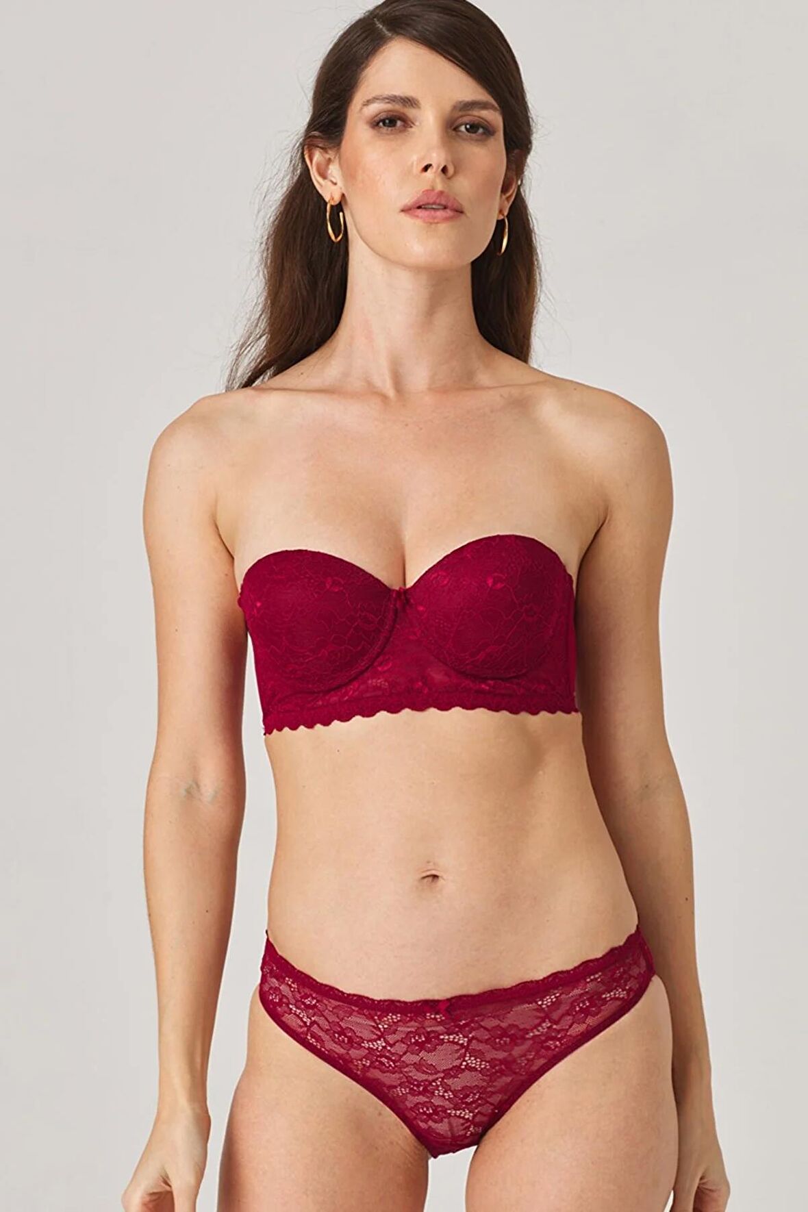 Pierre Cardin Kadın Balenli Destekli Straplez Sütyen Takım 4643 - Bordo
