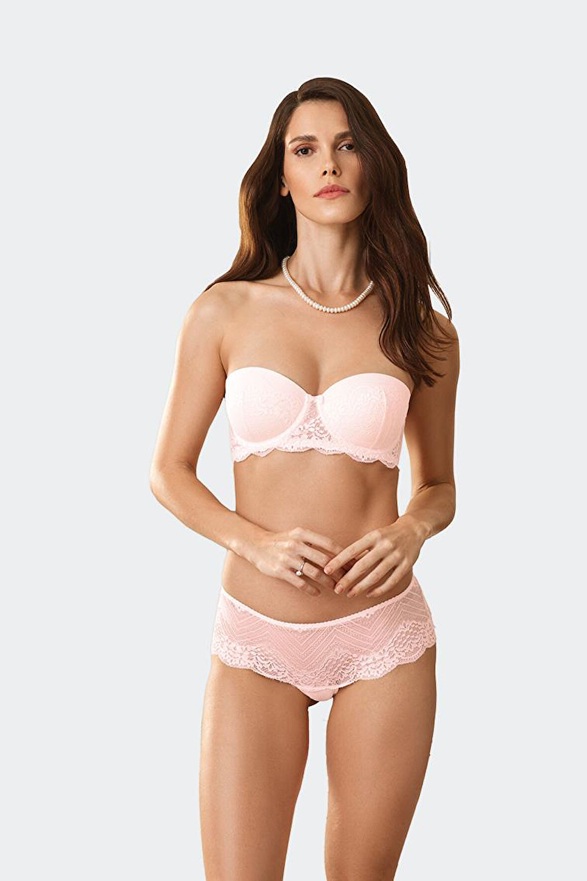 Pierre Cardin 4696 Pudra Verona Balenli Soft Push Up Yarı Destekli Straplez Sütyen Takım