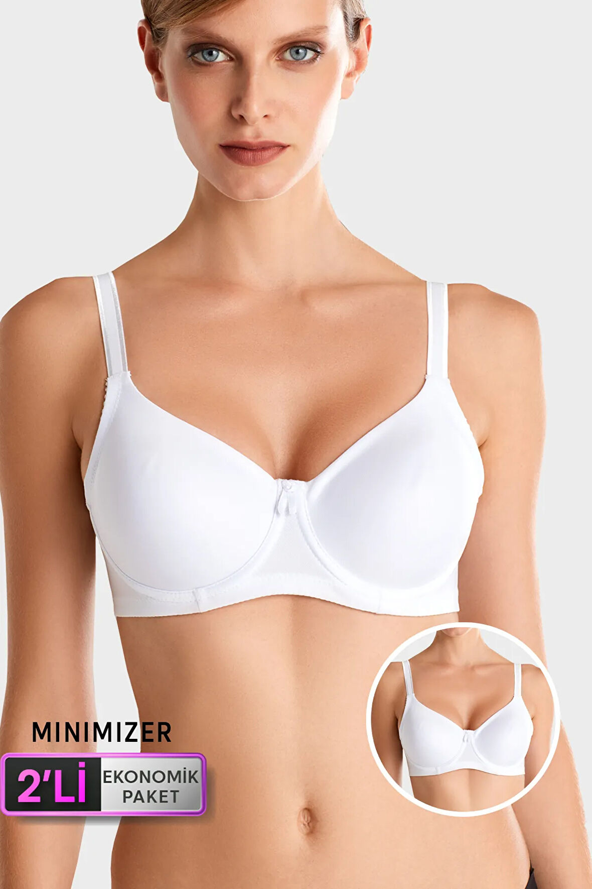 2'li Ekonomik Paket Beyaz-Beyaz 7001 Balenli Minimizer Toparlayıcı Sütyen Set(dd Cup Seçenekli)