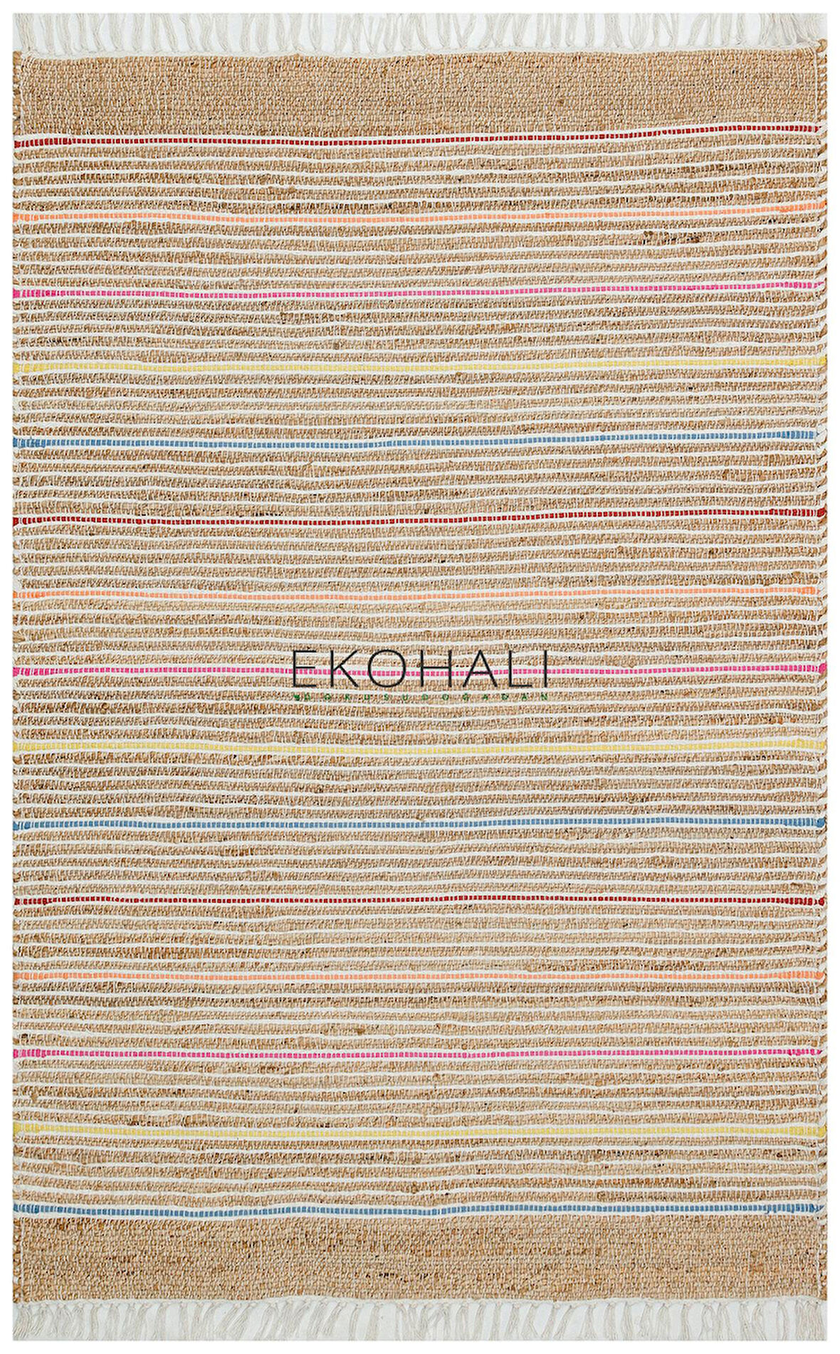 Juno Koleksiyonu Jüt ile üretilen el dokuma sisal kilim ECH 05 Natural Multy