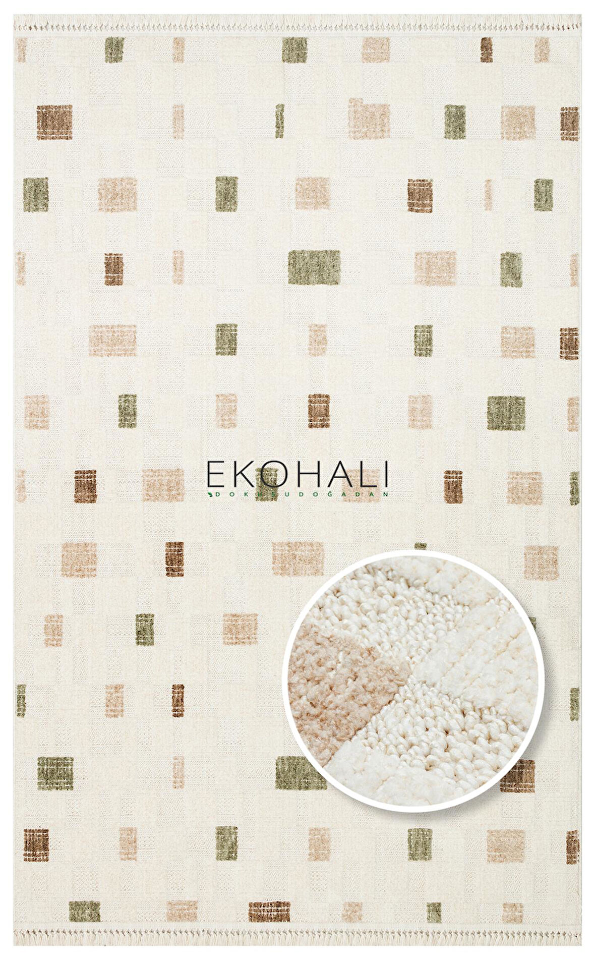 Joy Koleksiyonu Yumuşak Dokulu Tozsuz Halı JOY 02 Green Beige