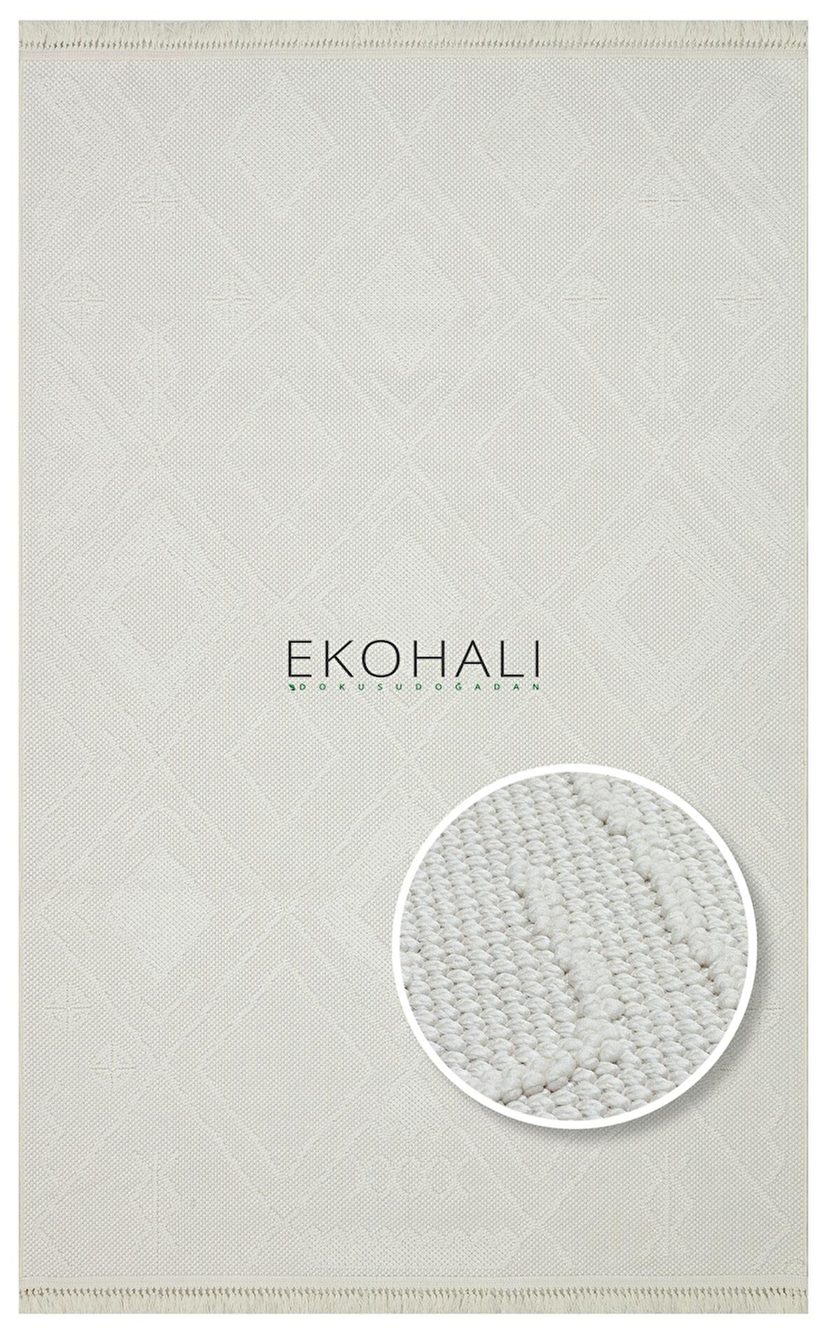 Motto Koleksiyonu Yumuşak Tozsuz Örgü Dokuma Modern Halı MOT05 Beyaz